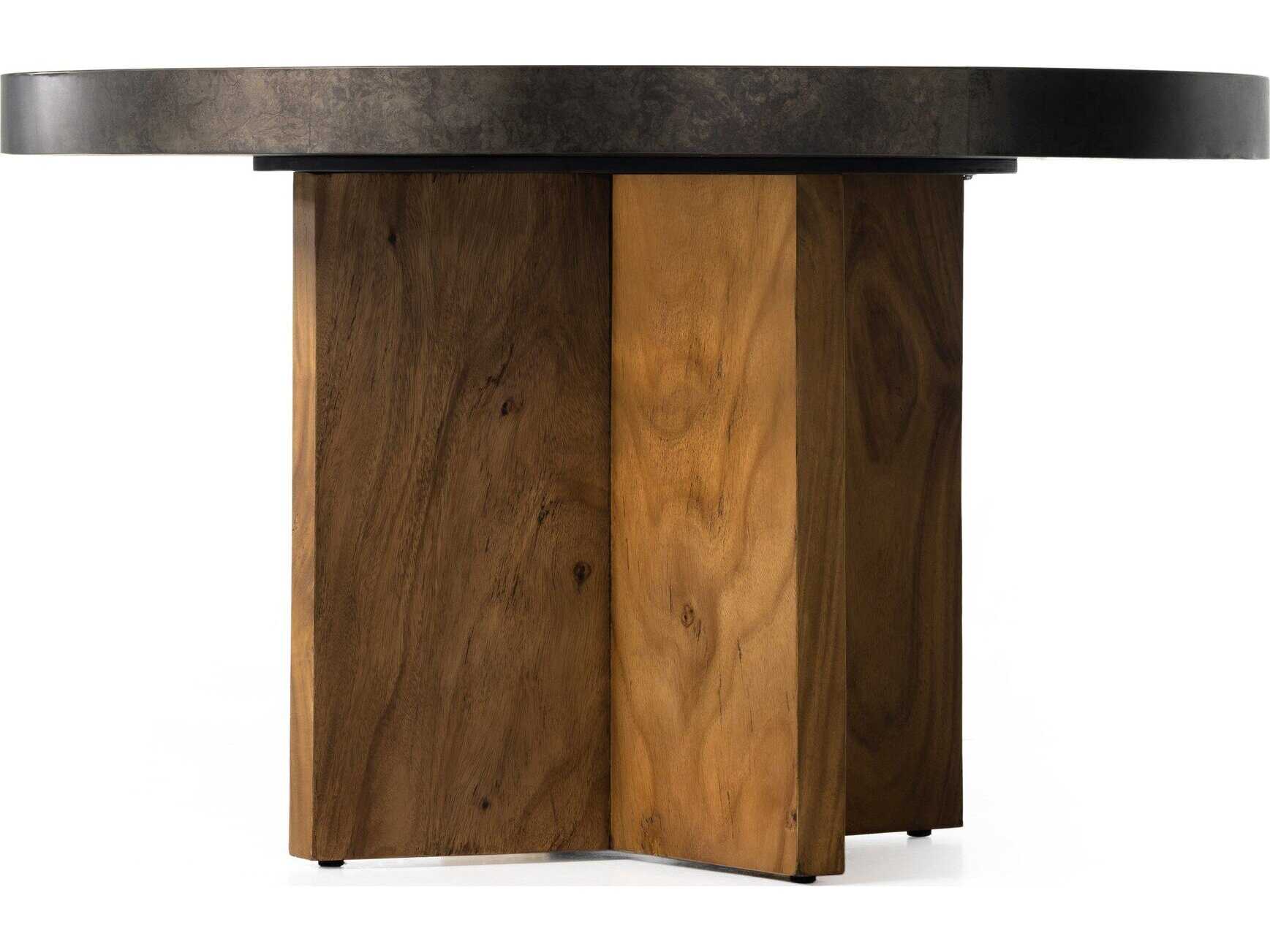 Four Hands Wesson Natural Brown Guanacaste Aged Metal Poker Game Table