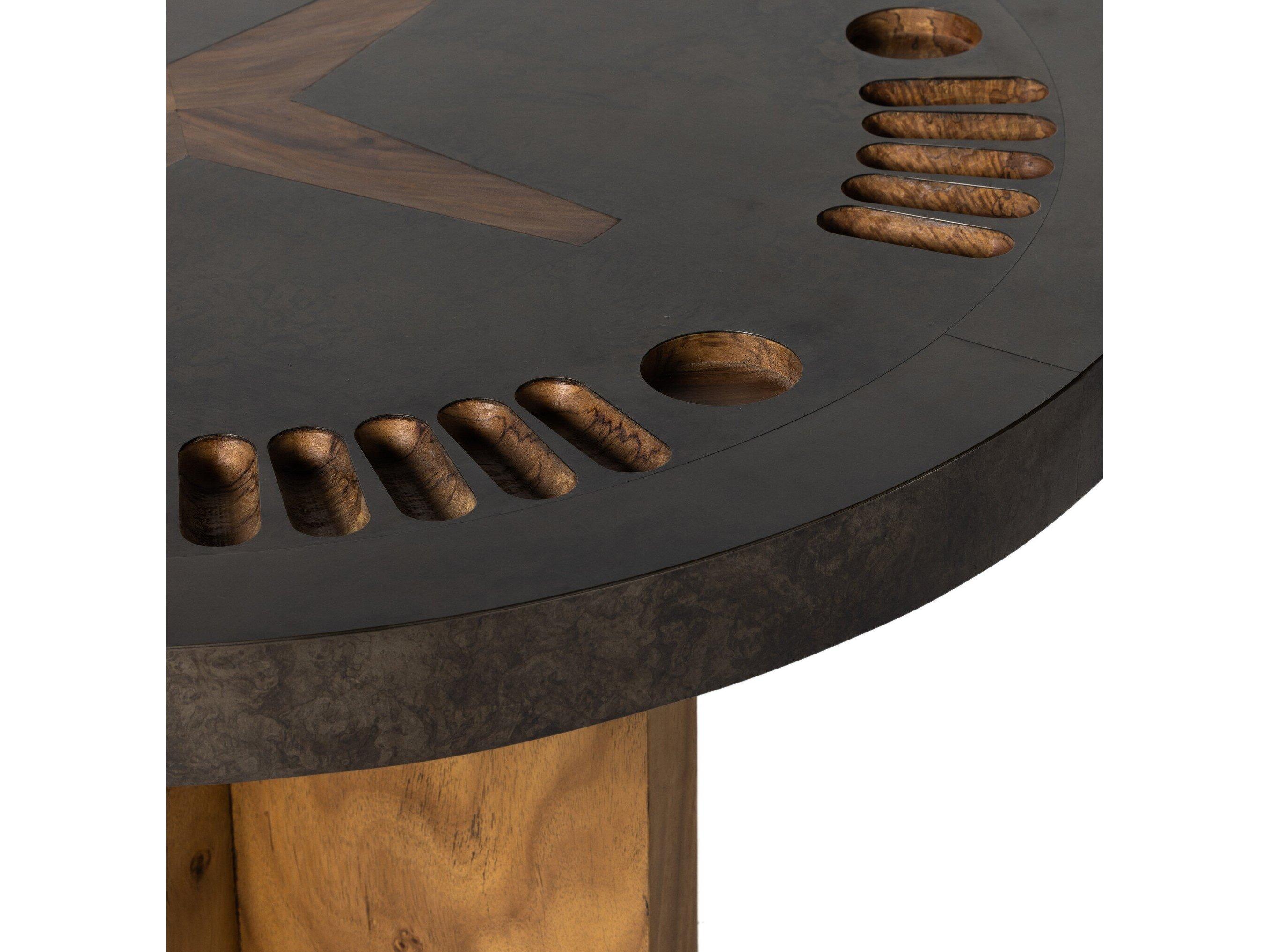 Four Hands Wesson Natural Brown Guanacaste Aged Metal Poker Game Table