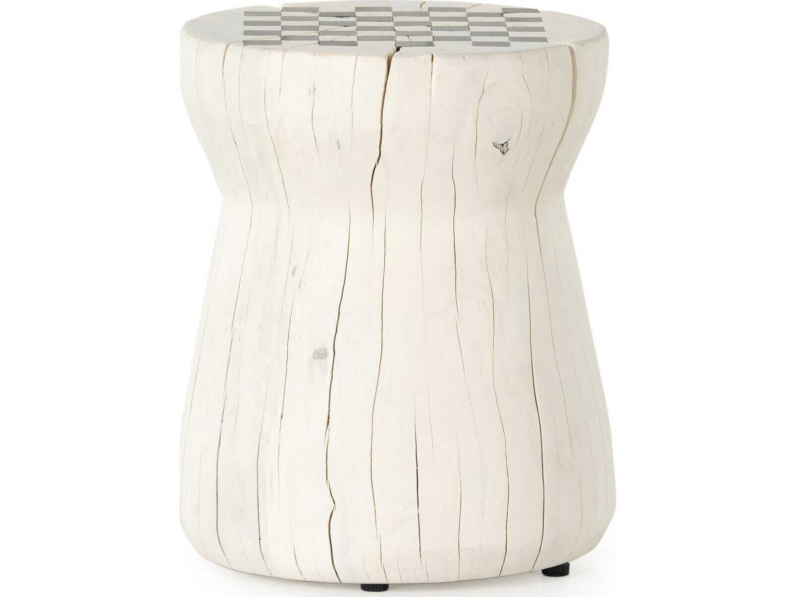 Four Hands Wesson Chess Round Wood Ivory End Table