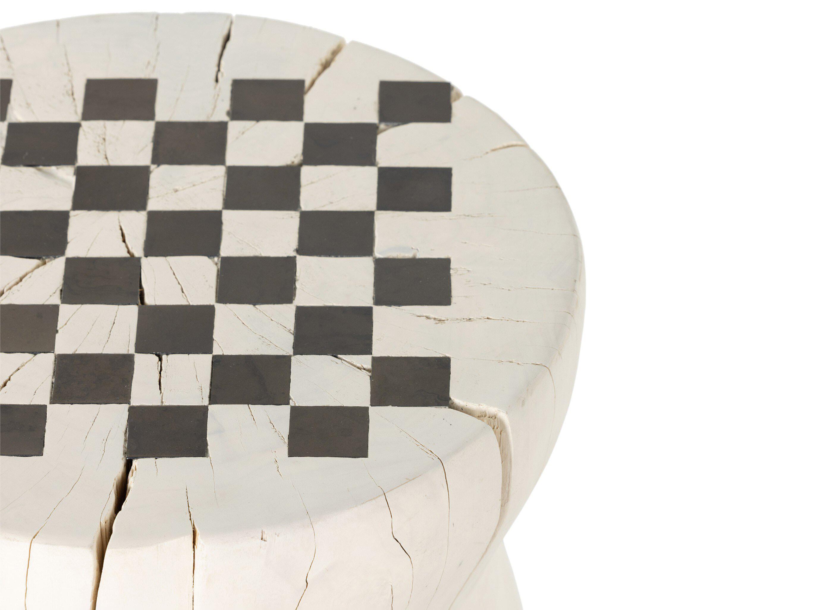 Four Hands Wesson Chess Round Wood Ivory End Table