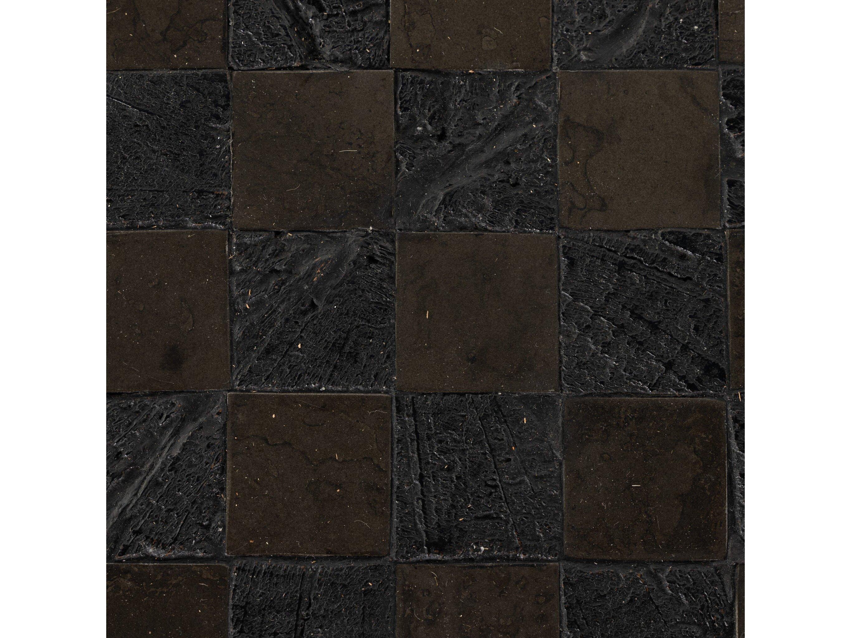 Four Hands Wesson Chess Round Wood Carbonized Black Aged Metal End Table