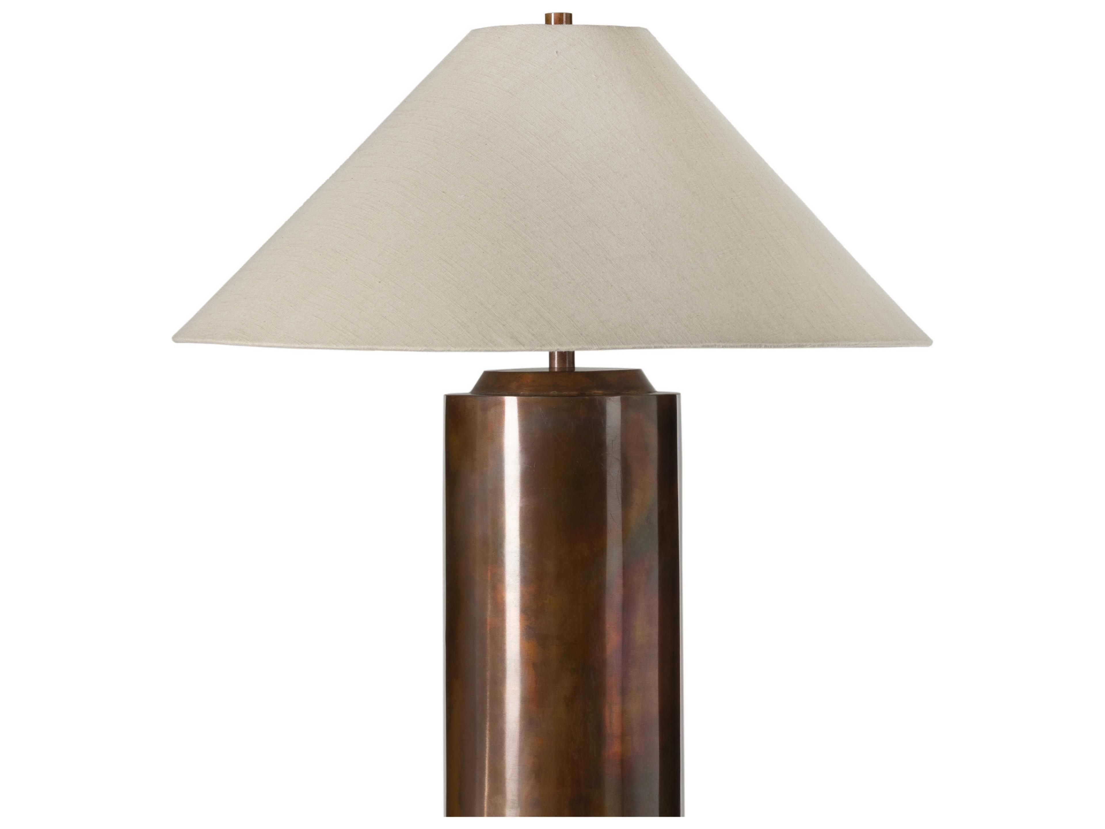 Four Hands Asher Iridescent Acid Wash Cream Slub Linen Brown LED Floor Lamp