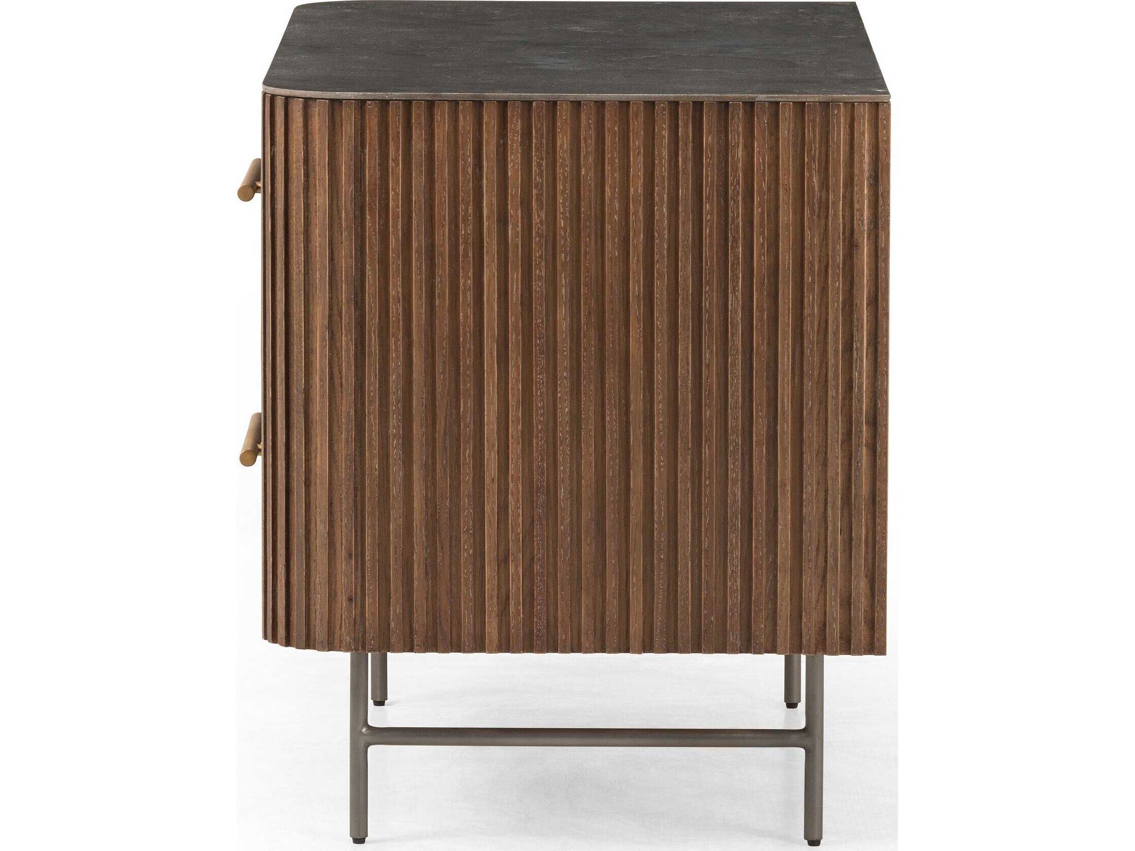 Four Hands Collins Fletcher Bluestone Oak Wood Large Nightstand