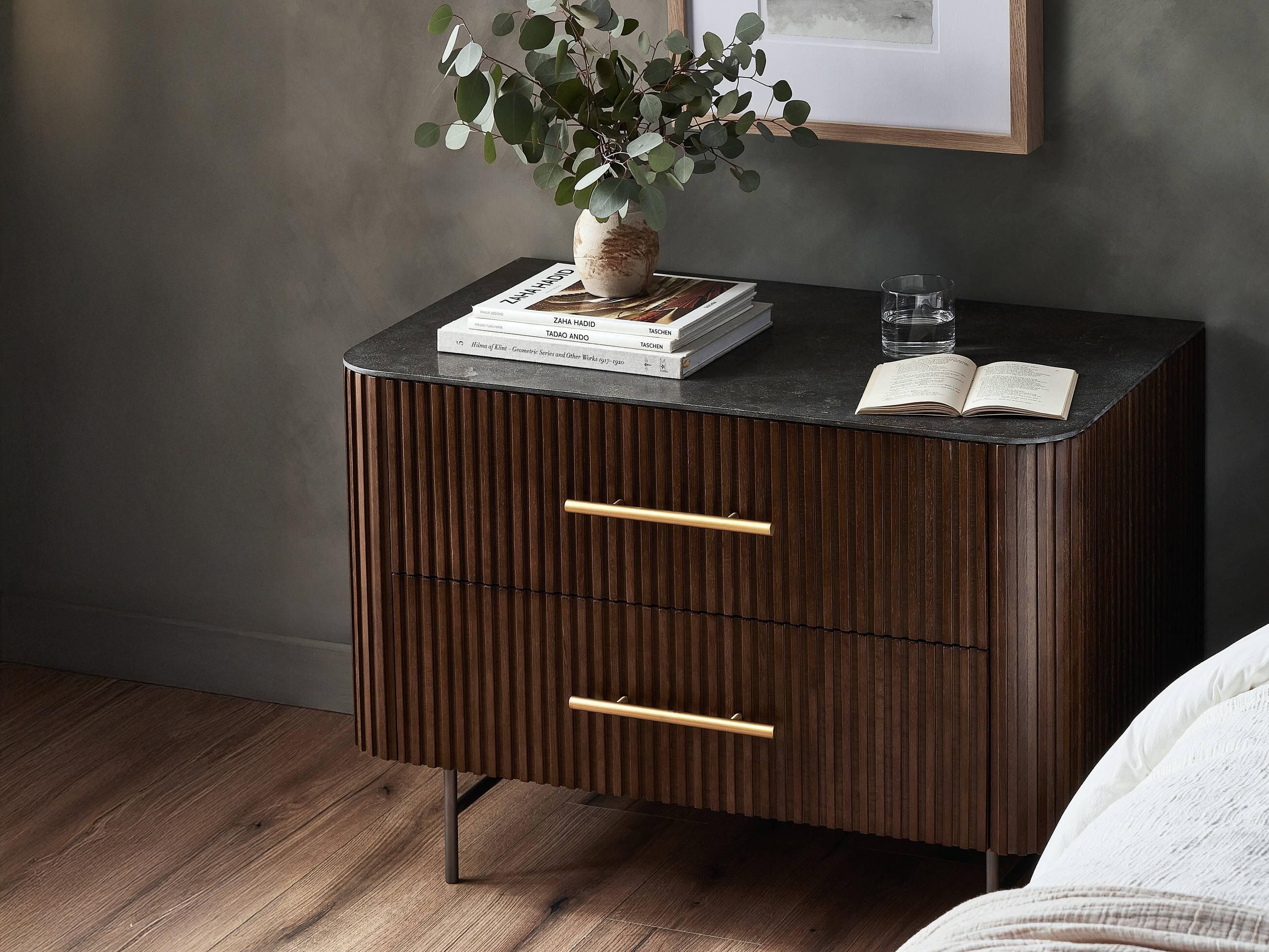 Four Hands Collins Fletcher Bluestone Oak Wood Large Nightstand