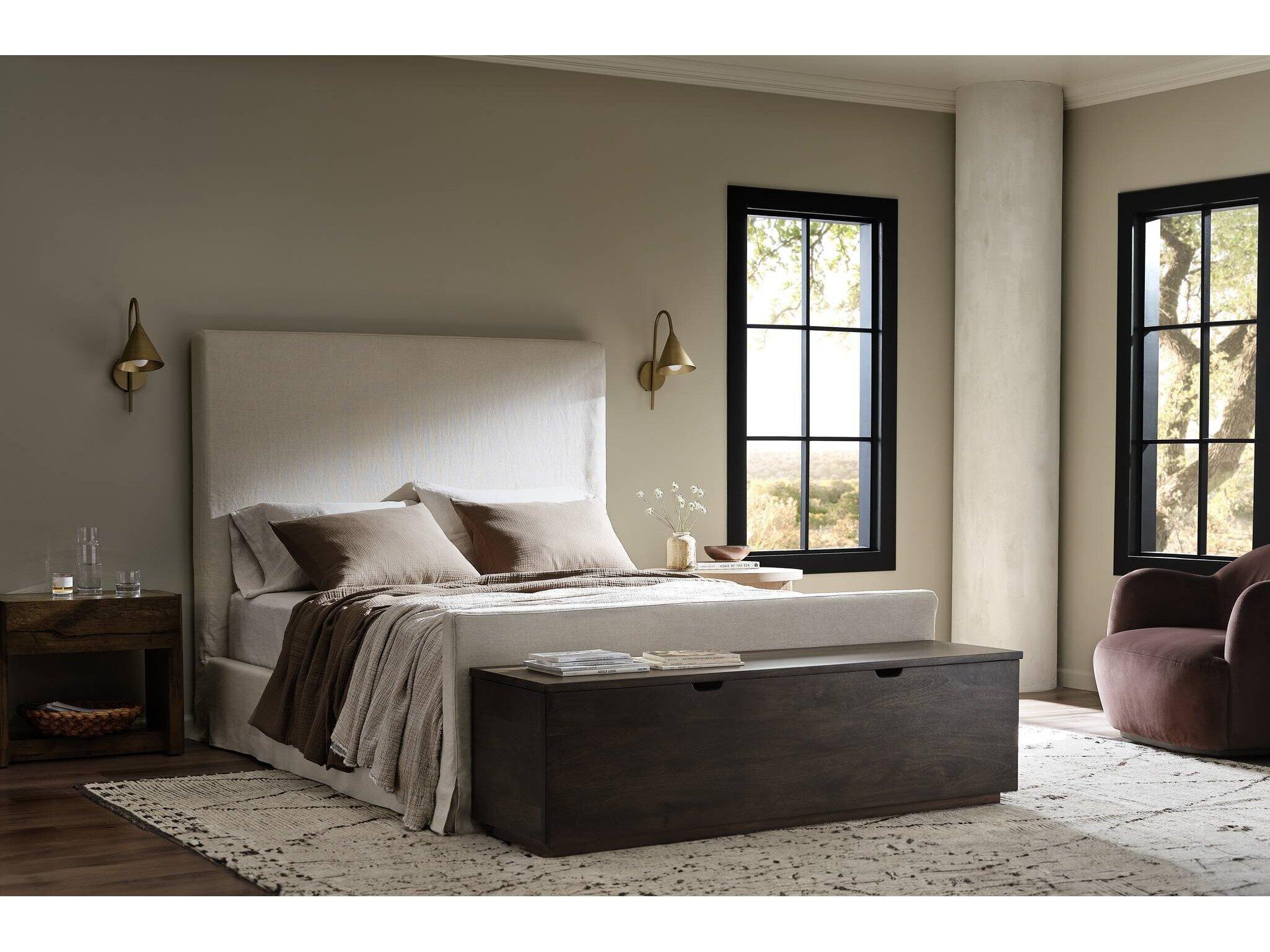 Four Hands Kensington Brussels Natural Almond Beige Parrawood Wood Queen Panel Bed