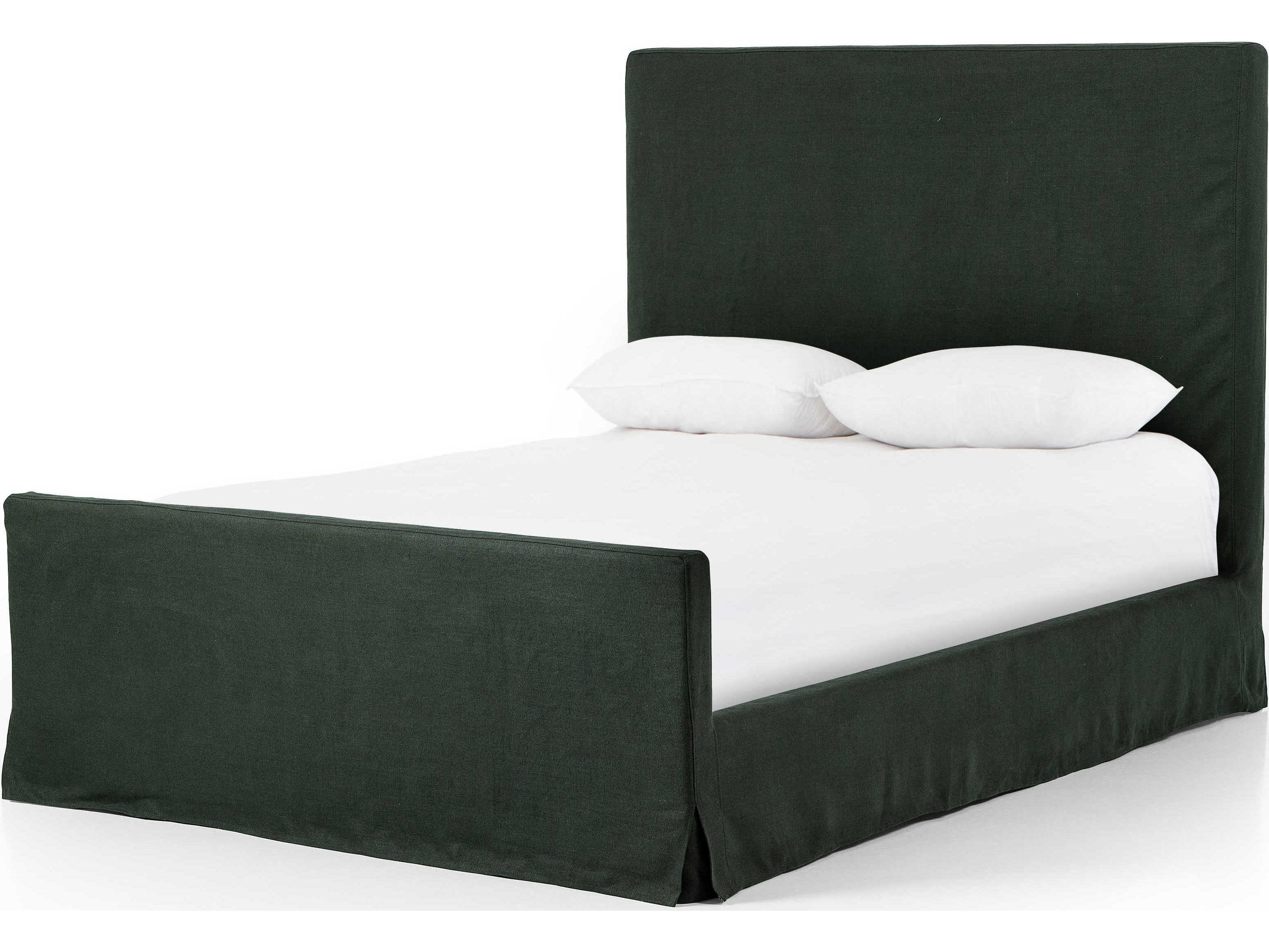 Four Hands Kensington Daphne Brussels Pine Green Parrawood Upholstered King Panel Bed