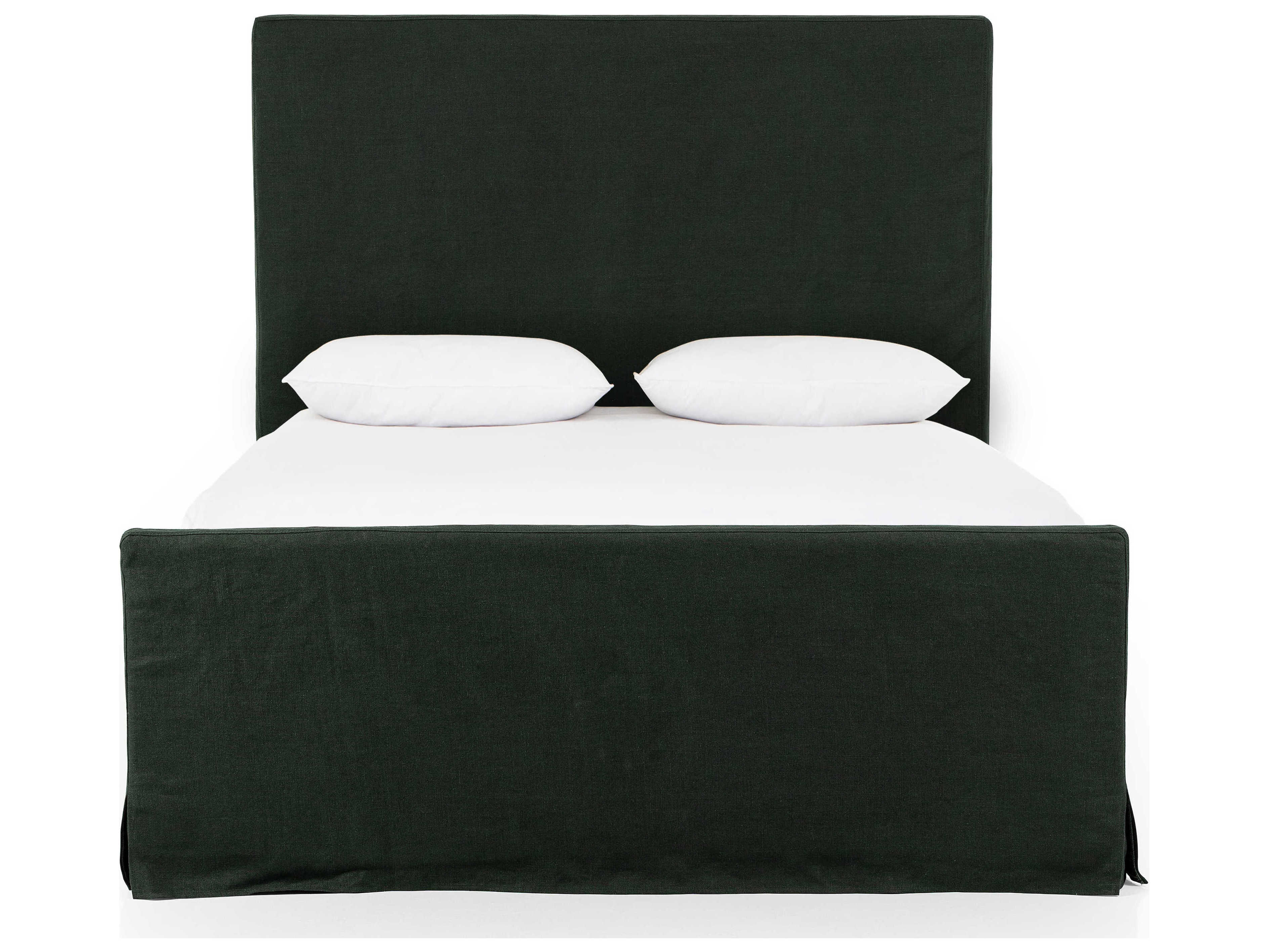 Four Hands Kensington Daphne Brussels Pine Green Parrawood Upholstered King Panel Bed