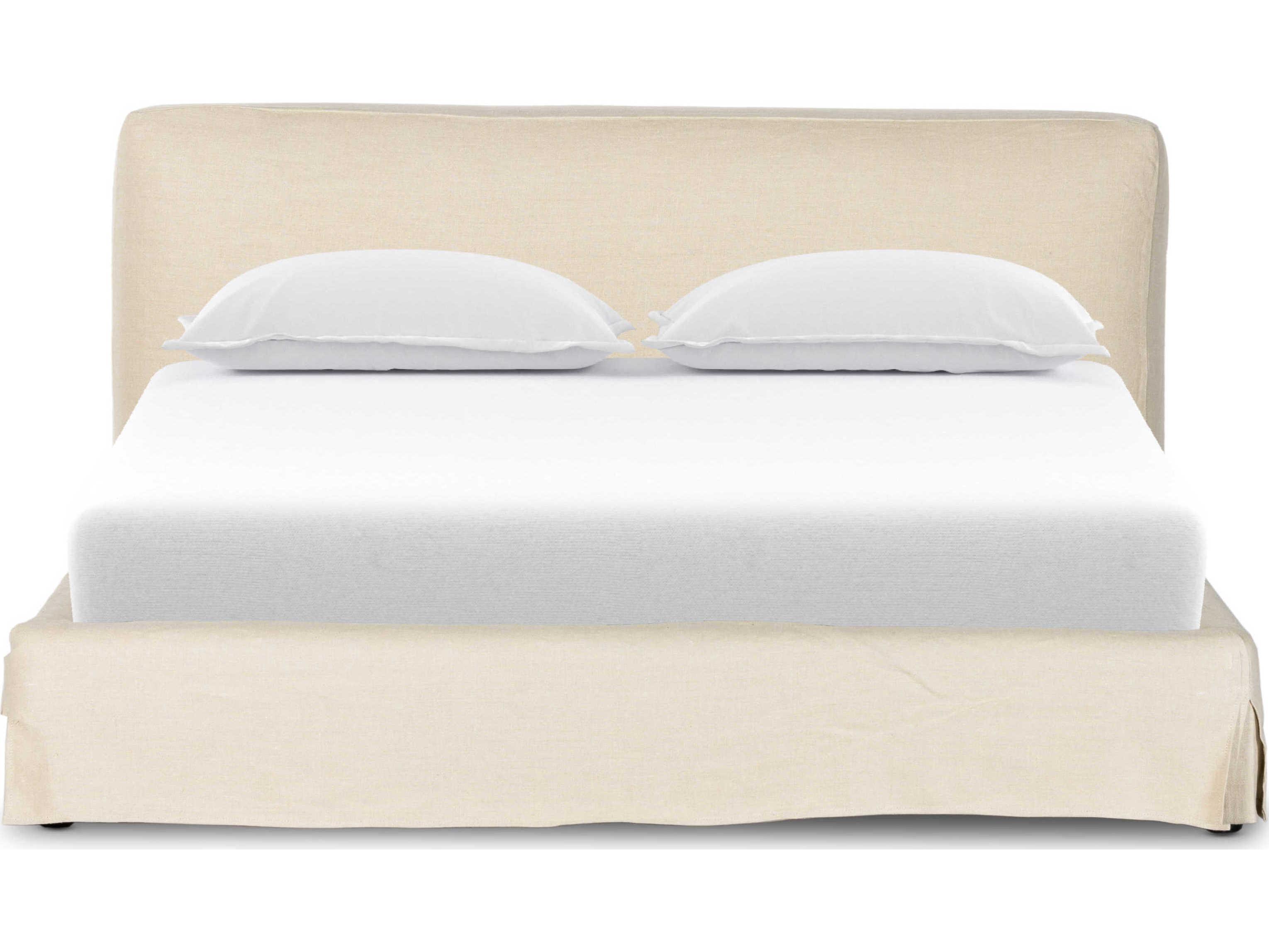 Four Hands Kensington Aidan Brussels Natural Beige Parrawood Upholstered Queen Platform Bed