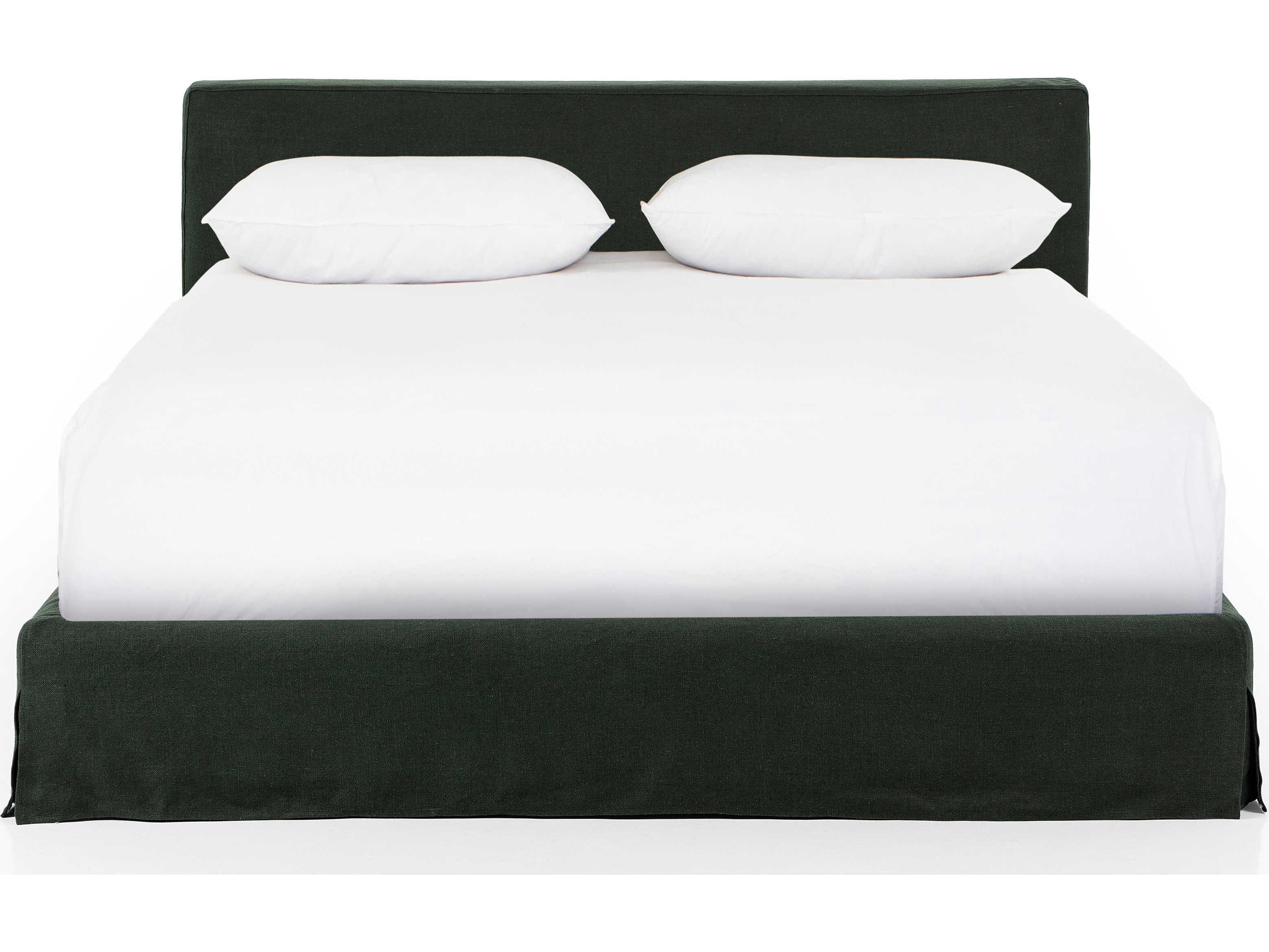 Four Hands Kensington Aidan Brussels Pine Green Parrawood Upholstered King Platform Bed