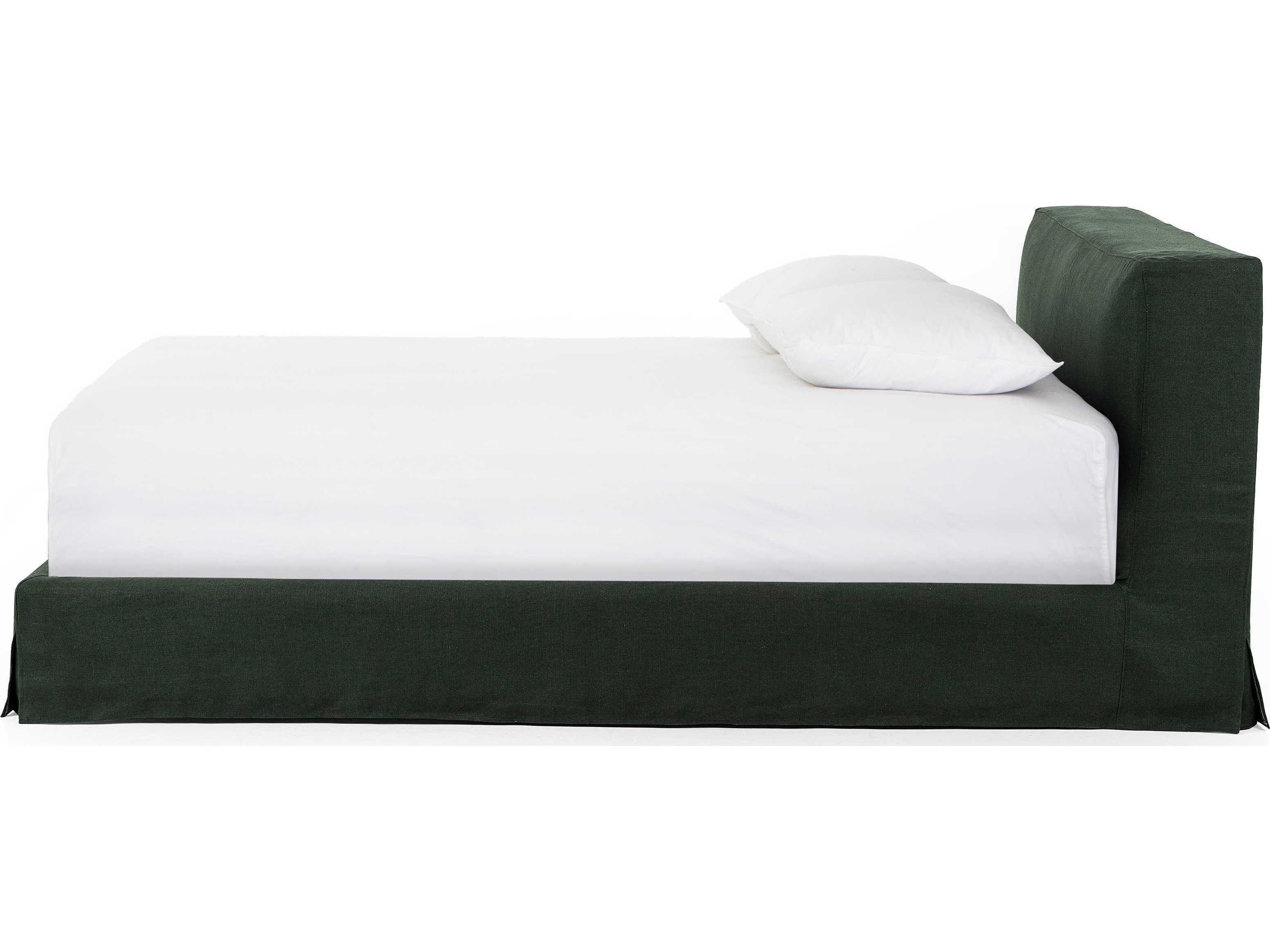 Four Hands Kensington Aidan Brussels Pine Green Parrawood Upholstered King Platform Bed