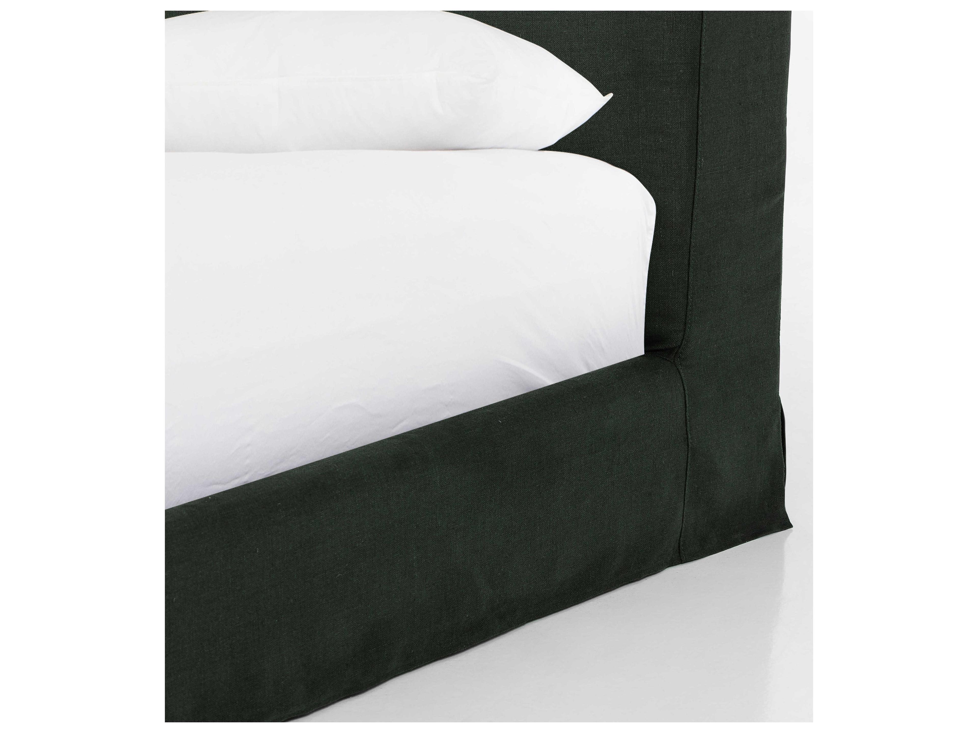 Four Hands Kensington Aidan Brussels Pine Green Parrawood Upholstered King Platform Bed