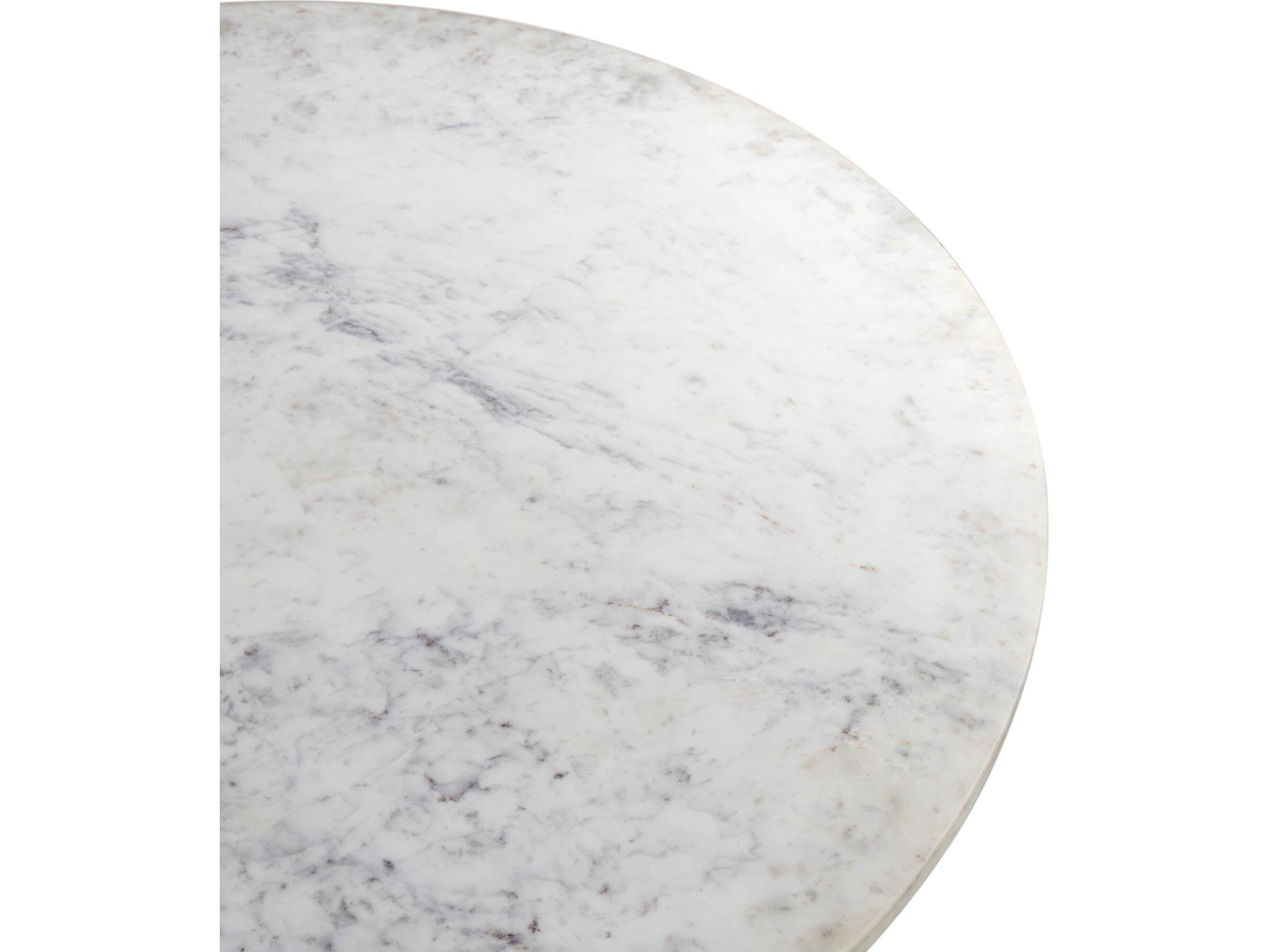 Four Hands Leighton Round White Marble Light Blonde Oak Dining Table