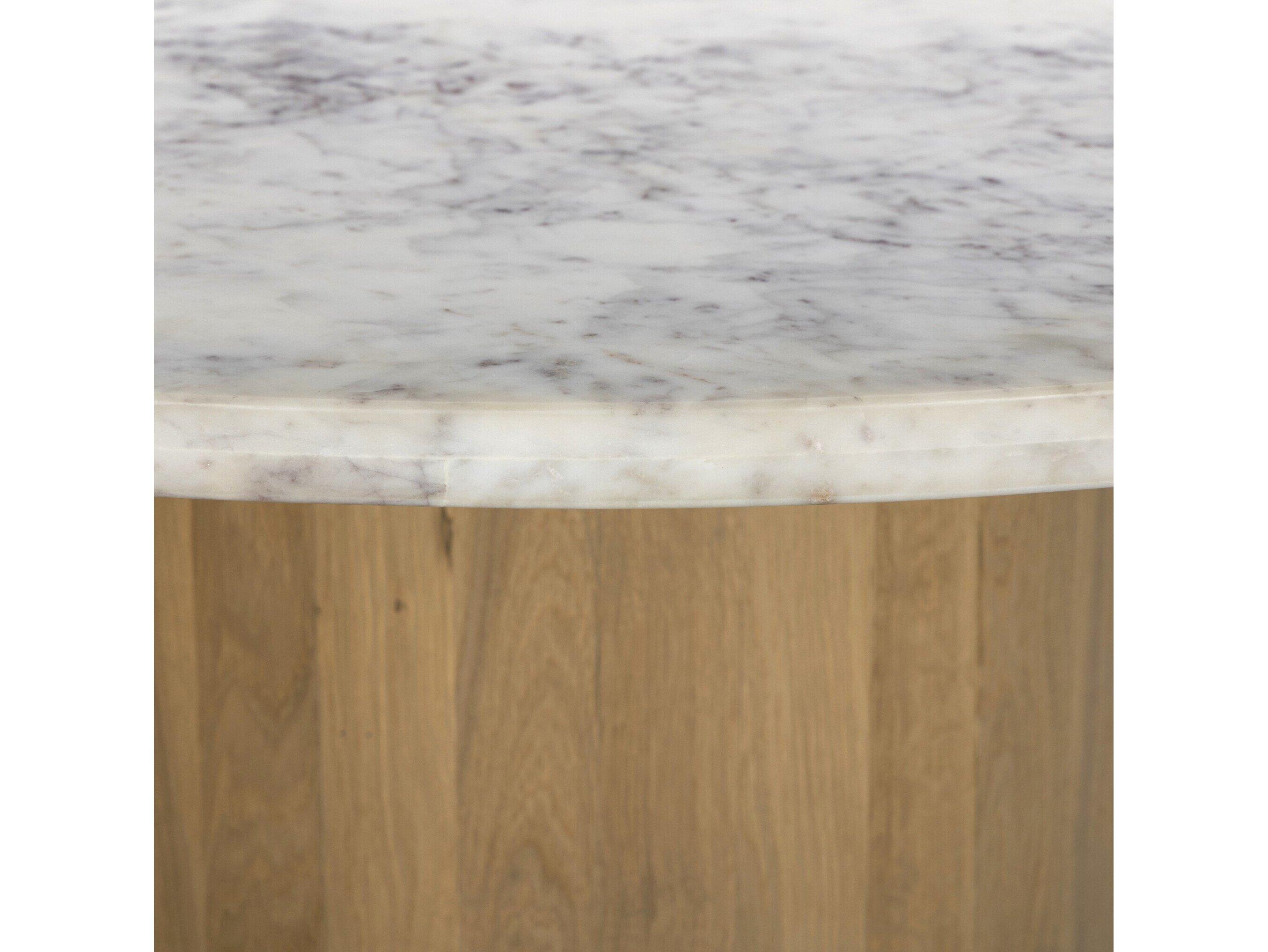 Four Hands Leighton Round White Marble Light Blonde Oak Dining Table