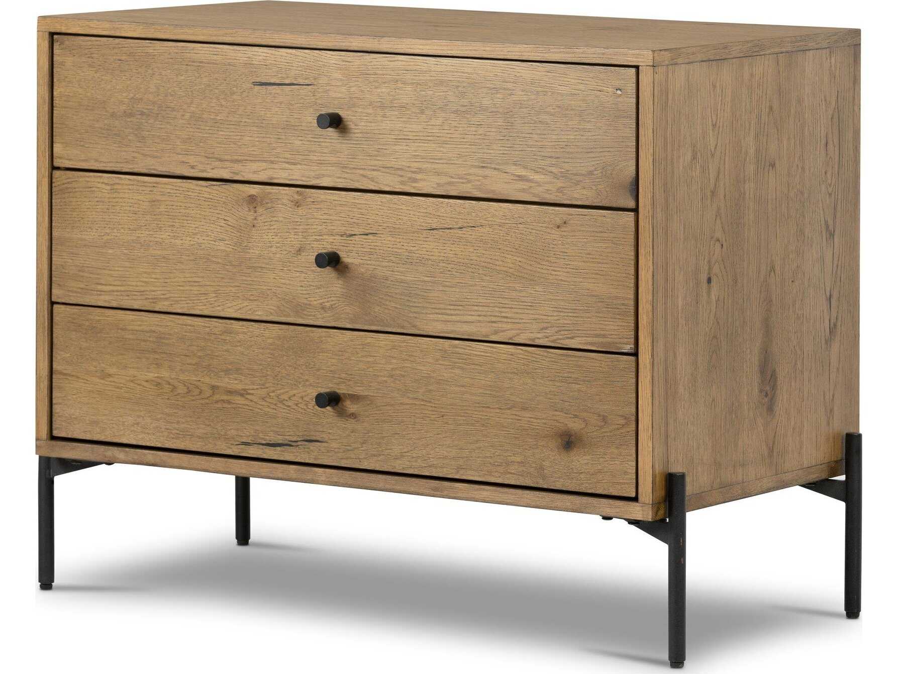 Four Hands Haiden Eaton 3-Drawers Brown Oak Wood Nightstand