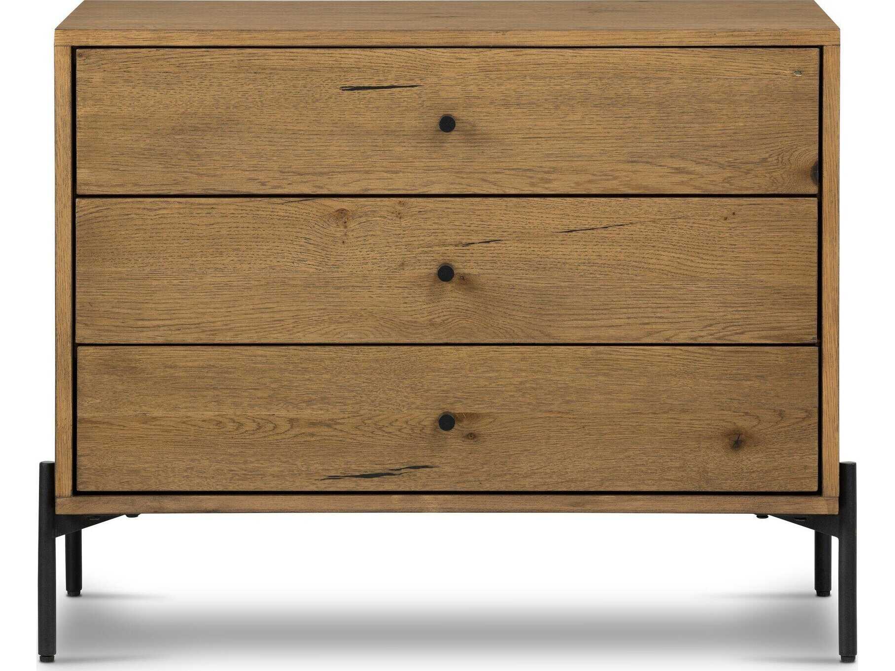 Four Hands Haiden Eaton 3-Drawers Brown Oak Wood Nightstand