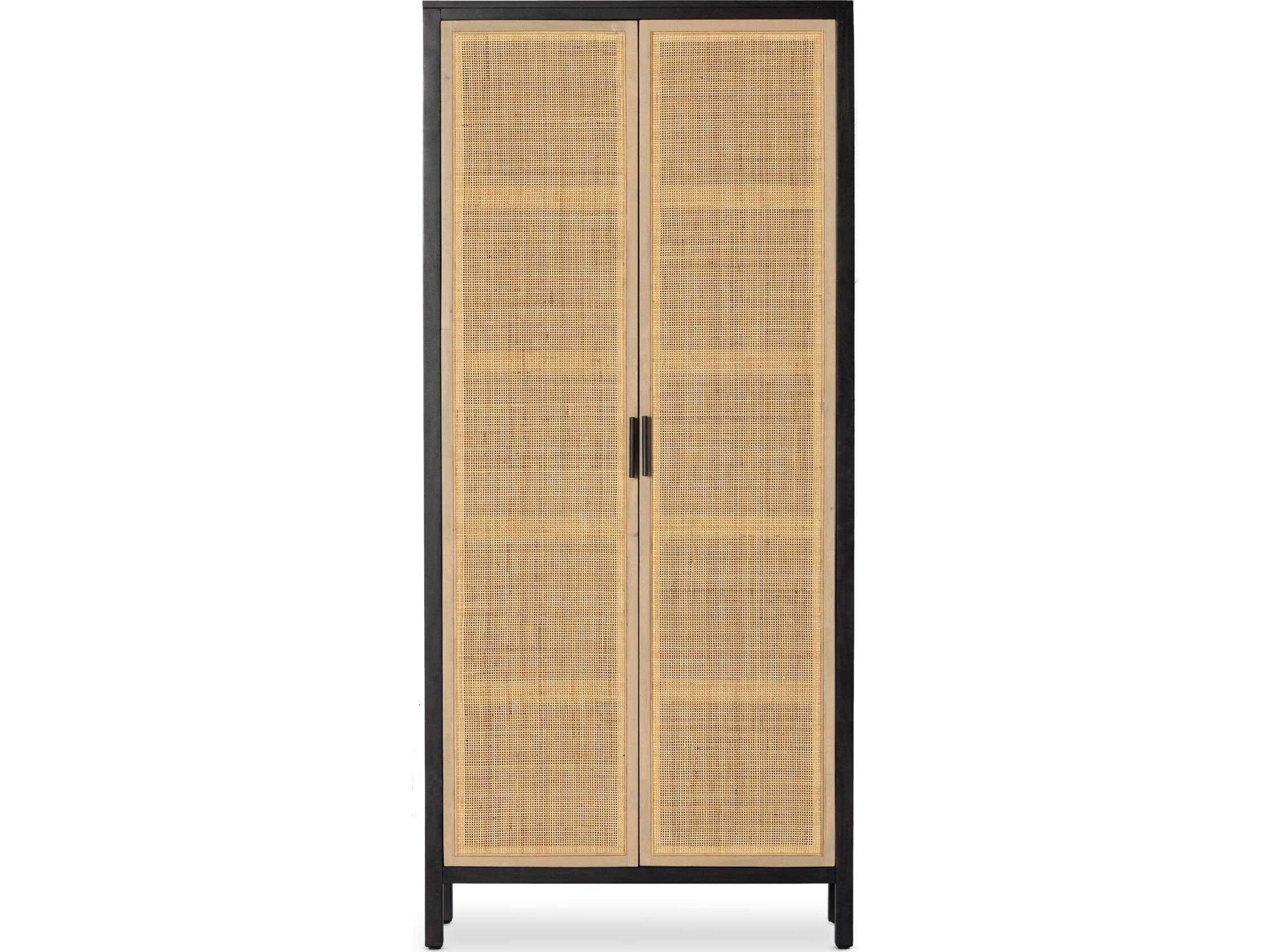 Four Hands Leighton Caprice Black Wash Mango  Wood Tall Cabinet