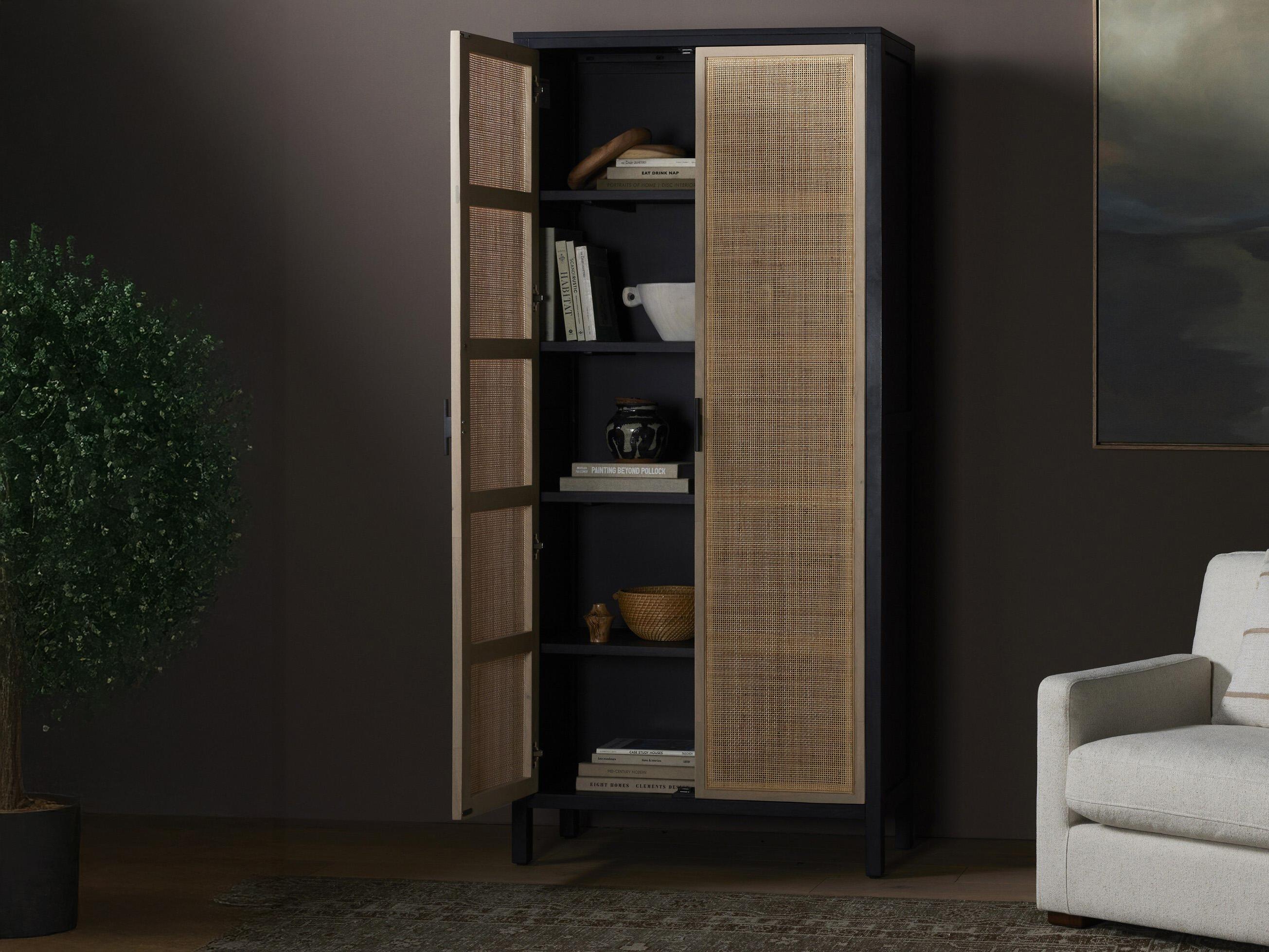 Four Hands Leighton Caprice Black Wash Mango  Wood Tall Cabinet