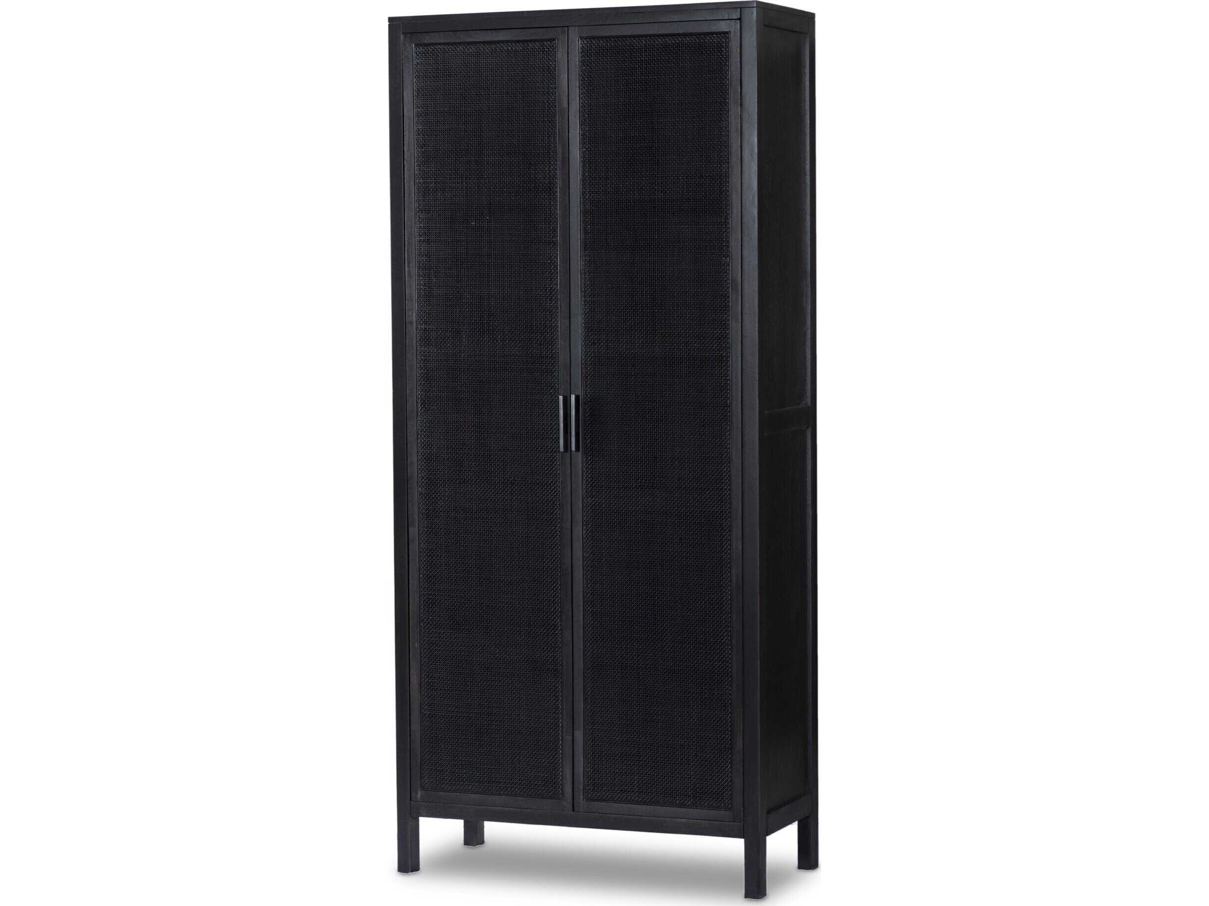 Four Hands Leighton Caprice Black Wash Mango  Wood Tall Cabinet