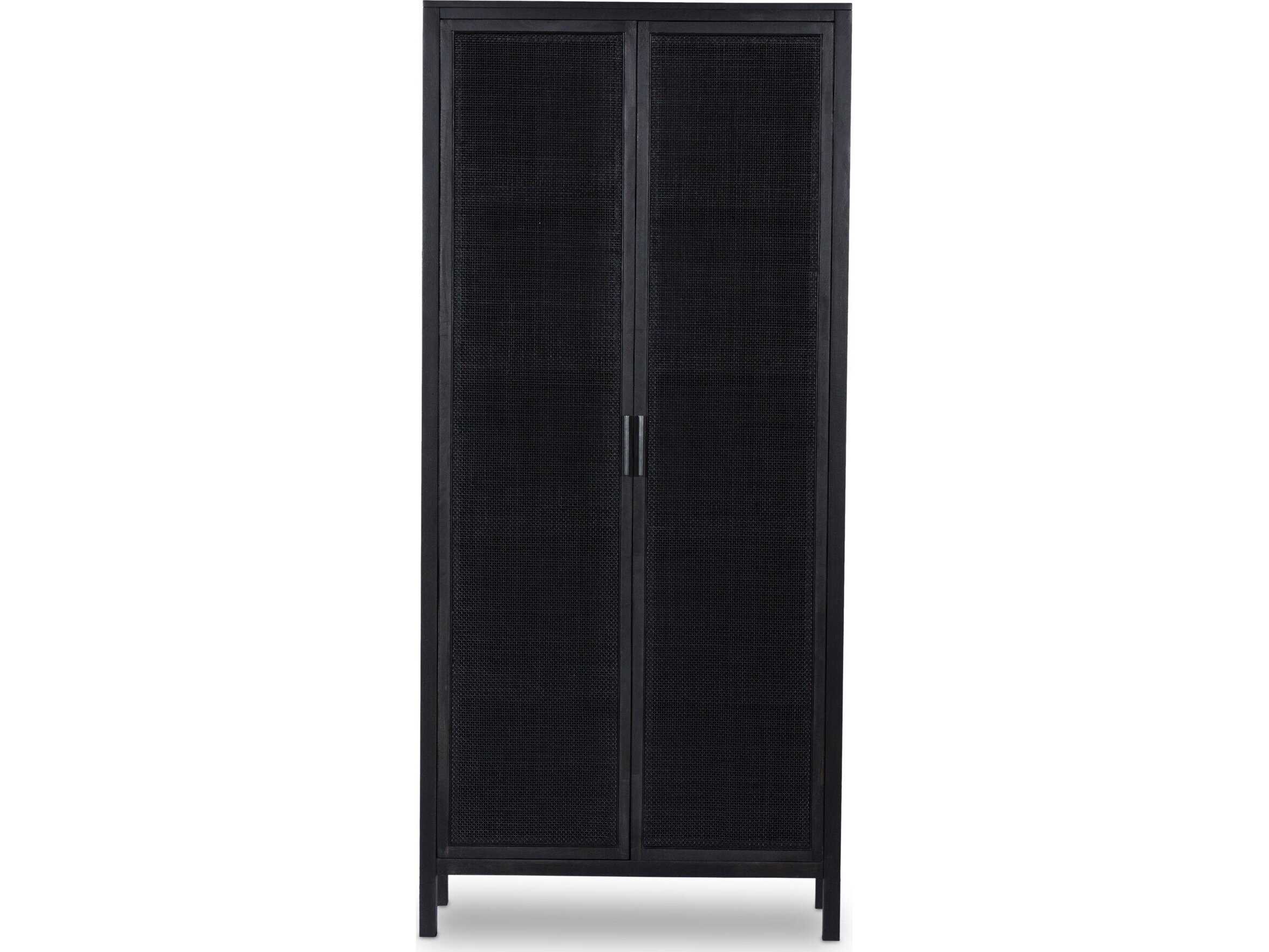 Four Hands Leighton Caprice Black Wash Mango  Wood Tall Cabinet