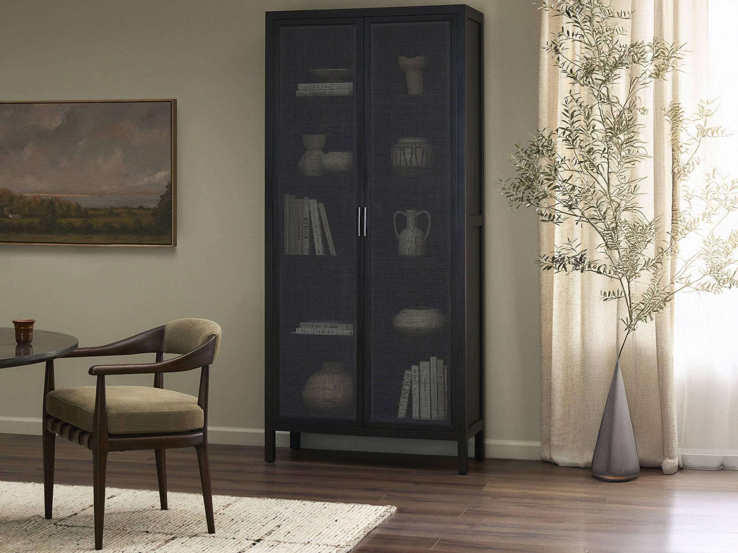 Four Hands Leighton Caprice Black Wash Mango  Wood Tall Cabinet