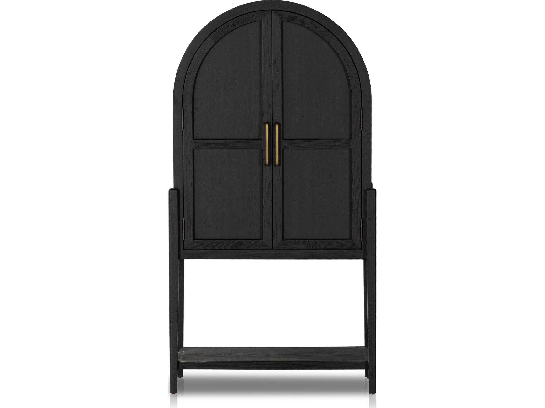 Four Hands Irondale Black Oak Wood Bar Cabinet