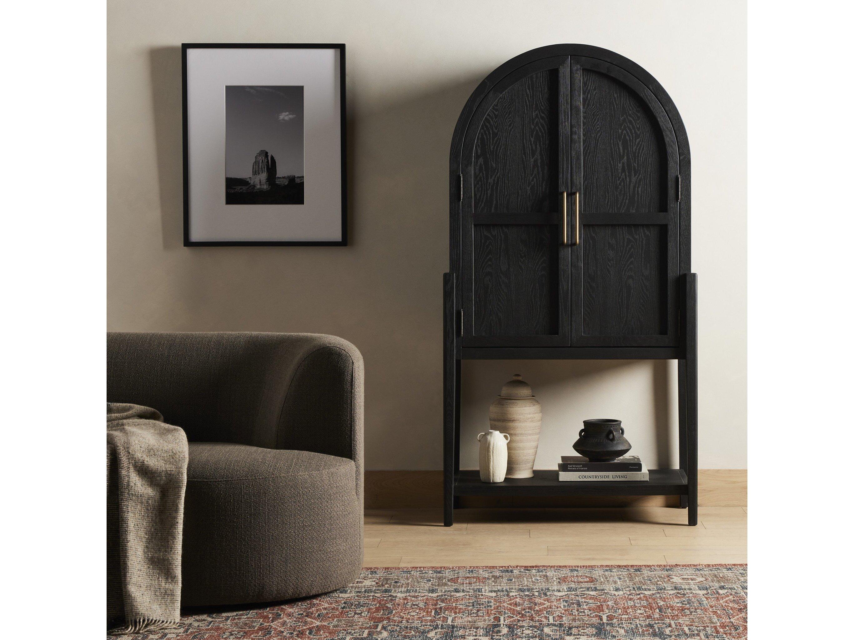 Four Hands Irondale Black Oak Wood Bar Cabinet