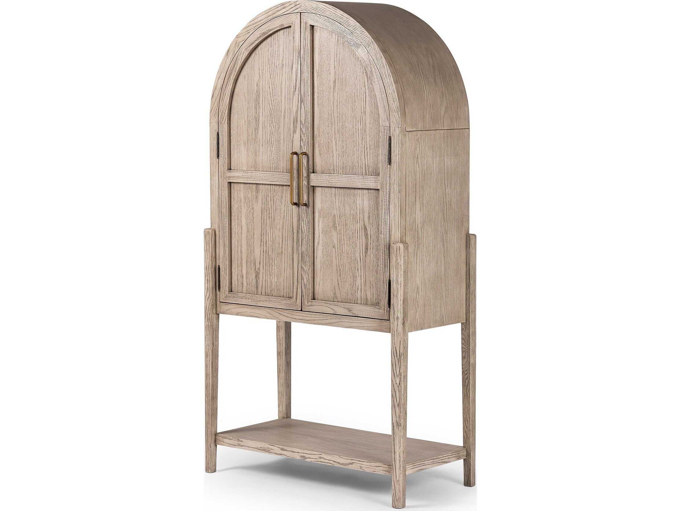 Four Hands Irondale Tolle Rustic White Solid Oak Wood Bar Cabinet