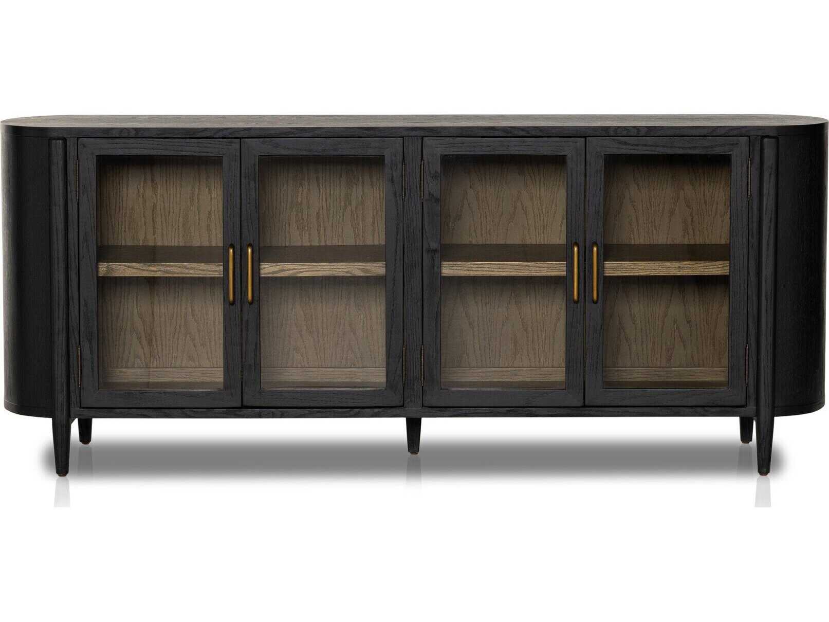 Four Hands Irondale Tolle 82" Oak Wood Antique Brass Drifted Black Sideboard