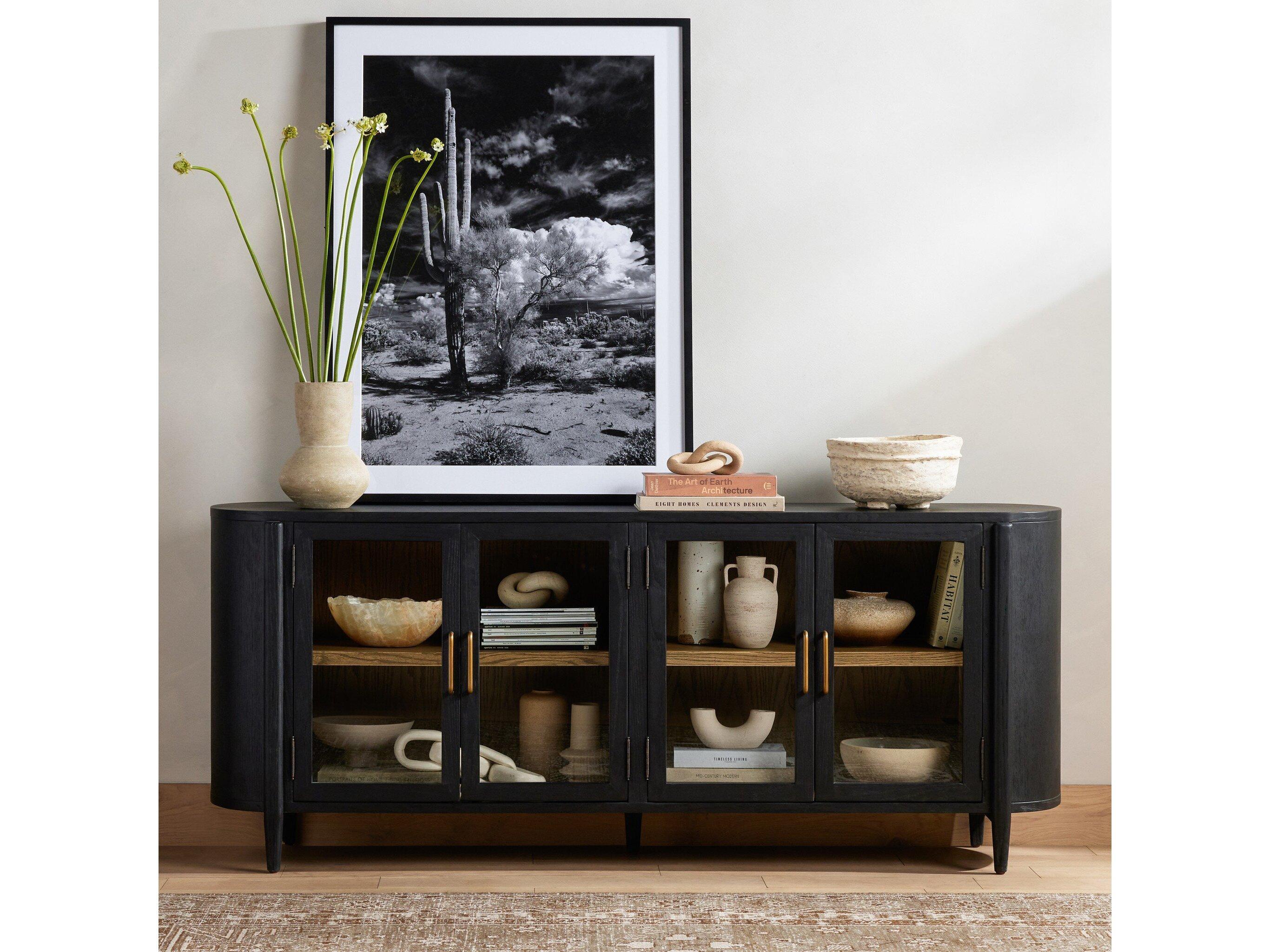 Four Hands Irondale Tolle 82" Oak Wood Antique Brass Drifted Black Sideboard