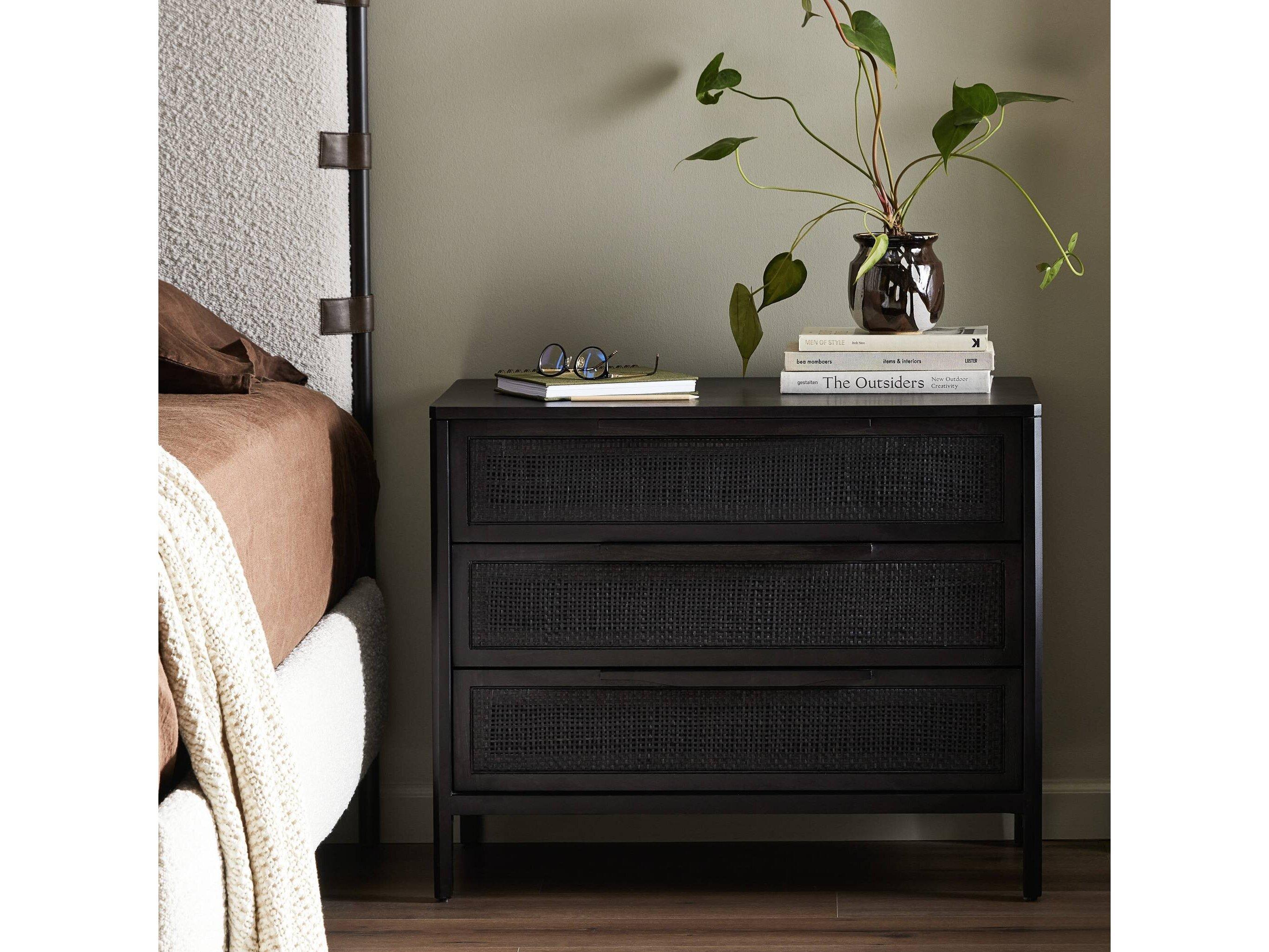 Four Hands Prescott Sydney Black Wash Mango Wood Large Nightstand