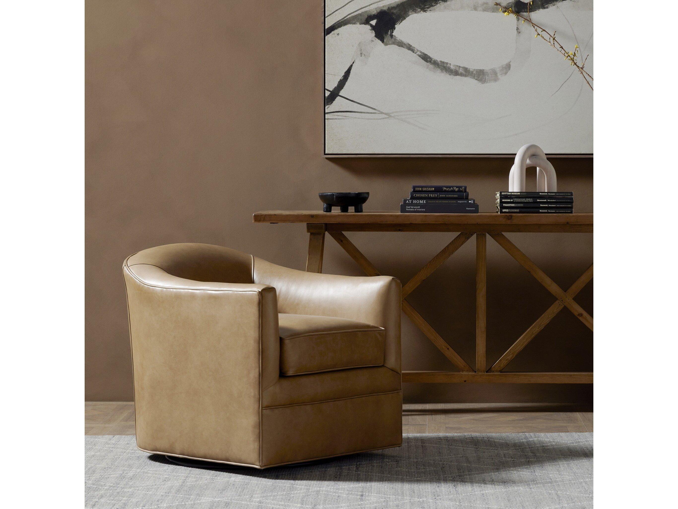 Four Hands Highland Quinton Brown Leather Accent Chair