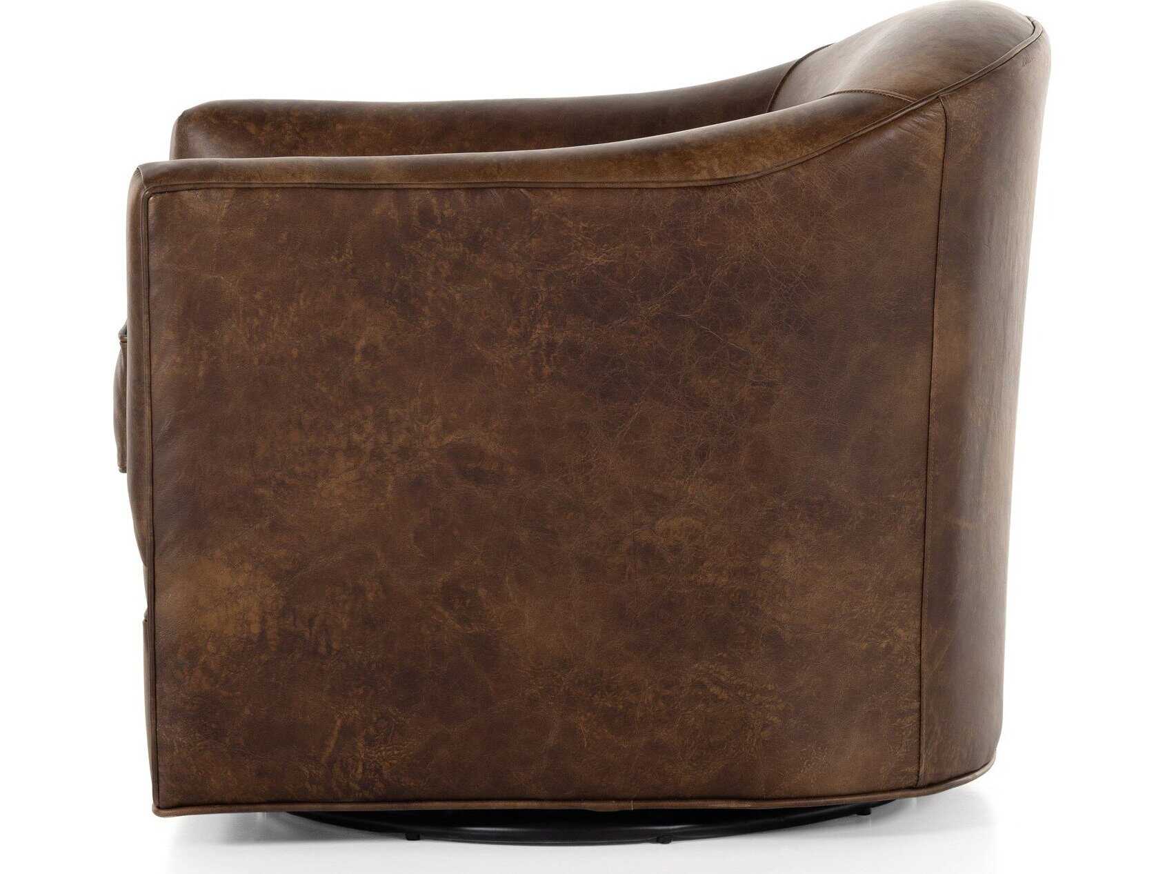 Four Hands Highland Quinton Arvada Cigar Leather Swivel Chair