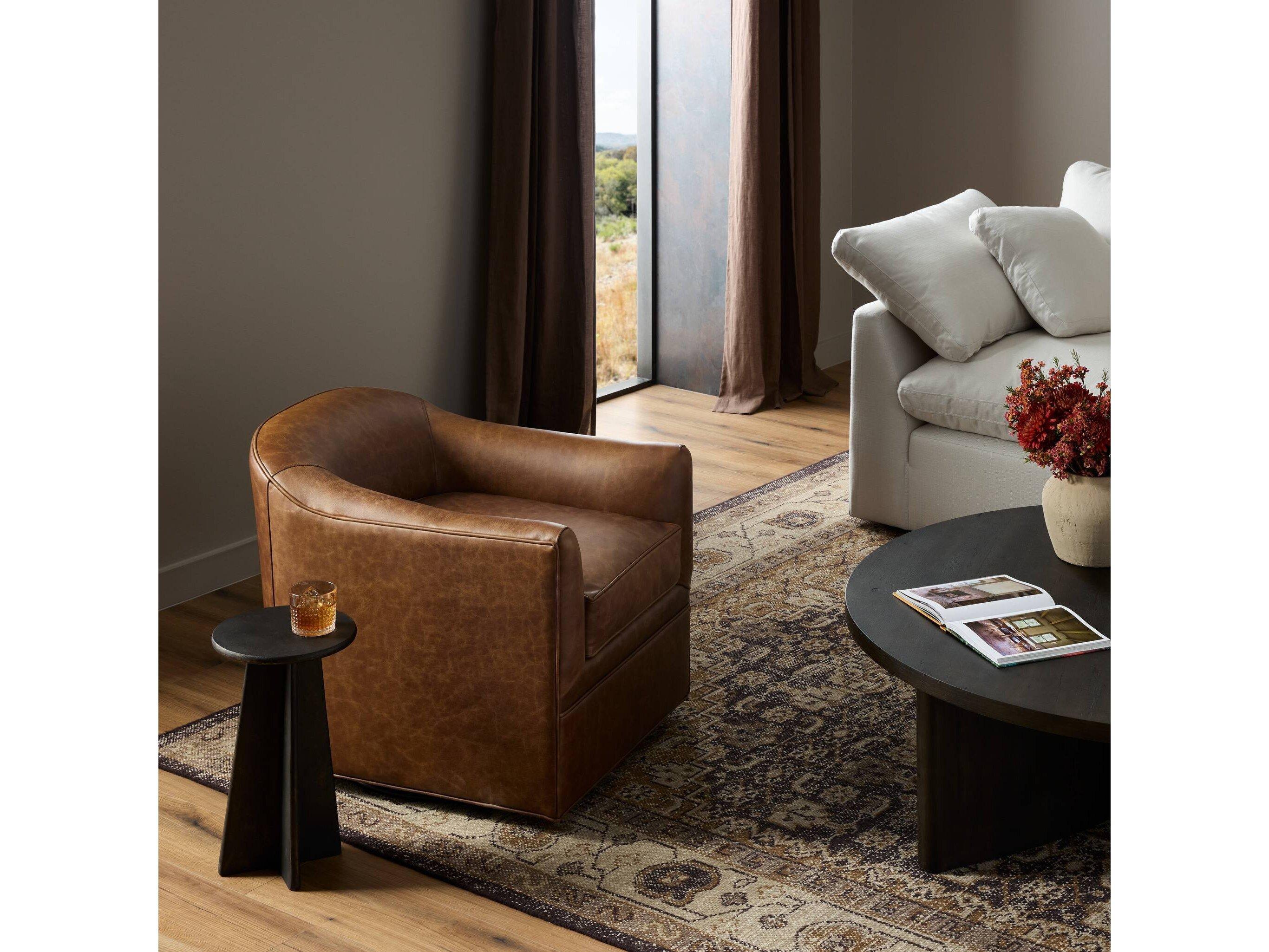 Four Hands Highland Quinton Arvada Cigar Leather Swivel Chair