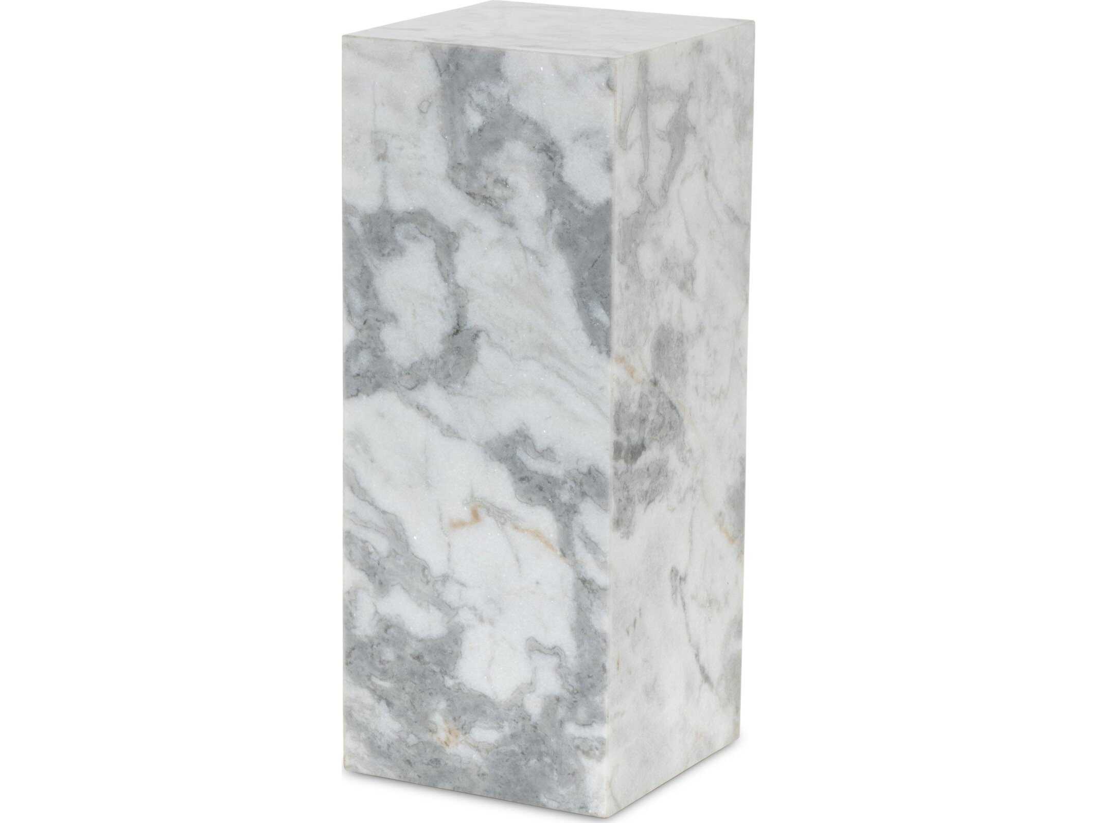 Four Hands Rockwell Modern White & Grey Speckled Marble   Small Pedestal
