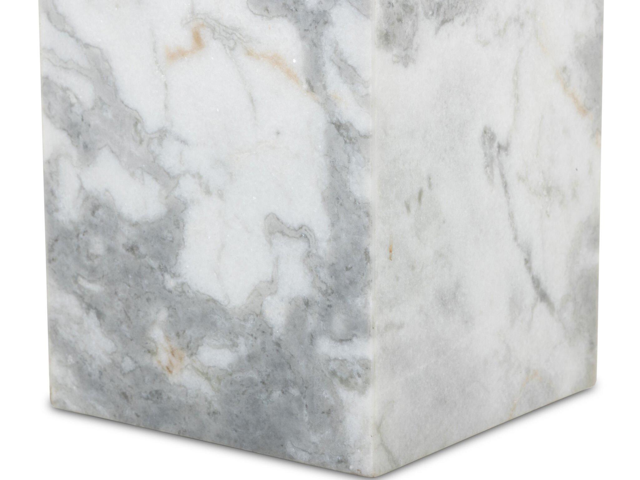 Four Hands Rockwell Modern White & Grey Speckled Marble   Small Pedestal