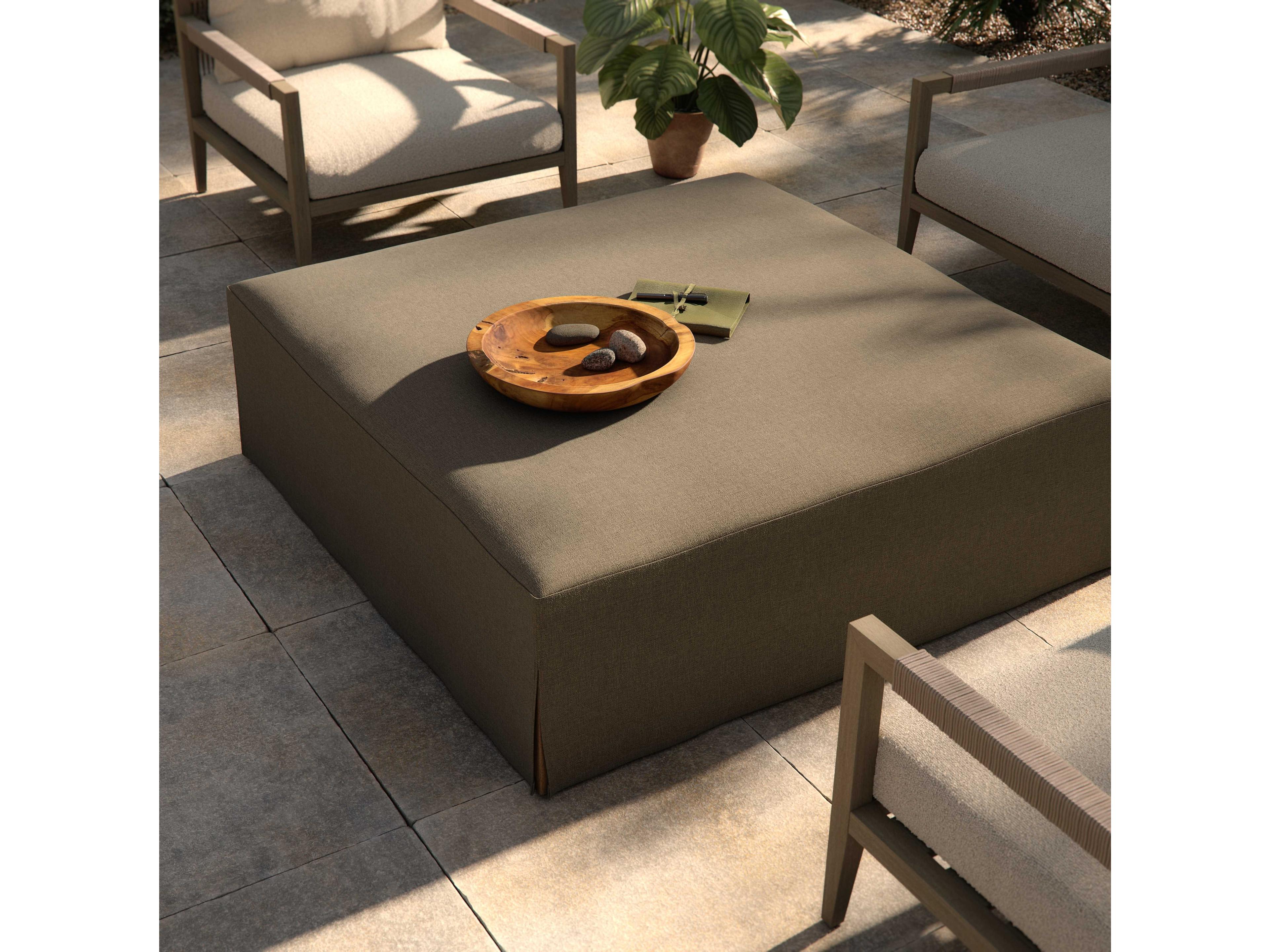 Four Hands Solano Laskin Alessi Fawn Washed Brown Upholstered Ottoman