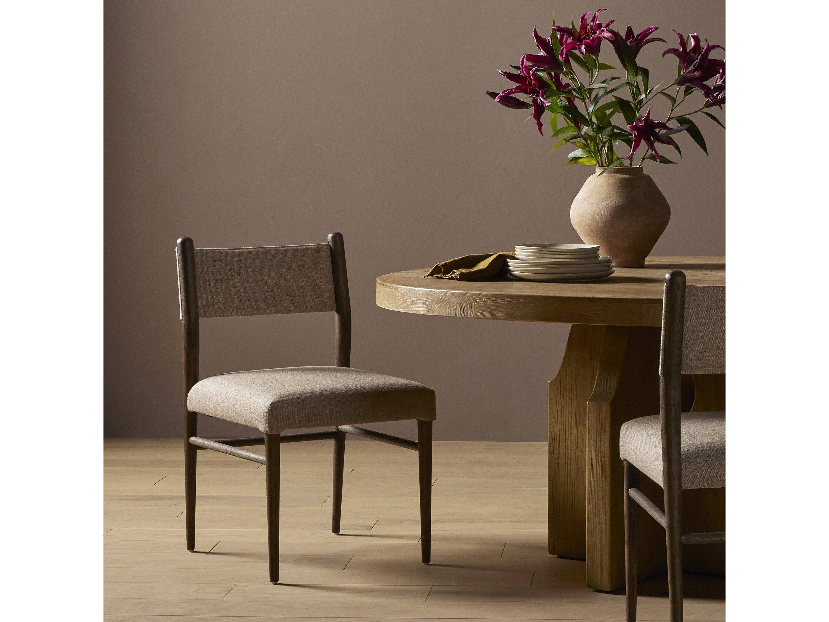 Four Hands Caswell Morena Oak Wood Brown Upholstered Side Dining Chair