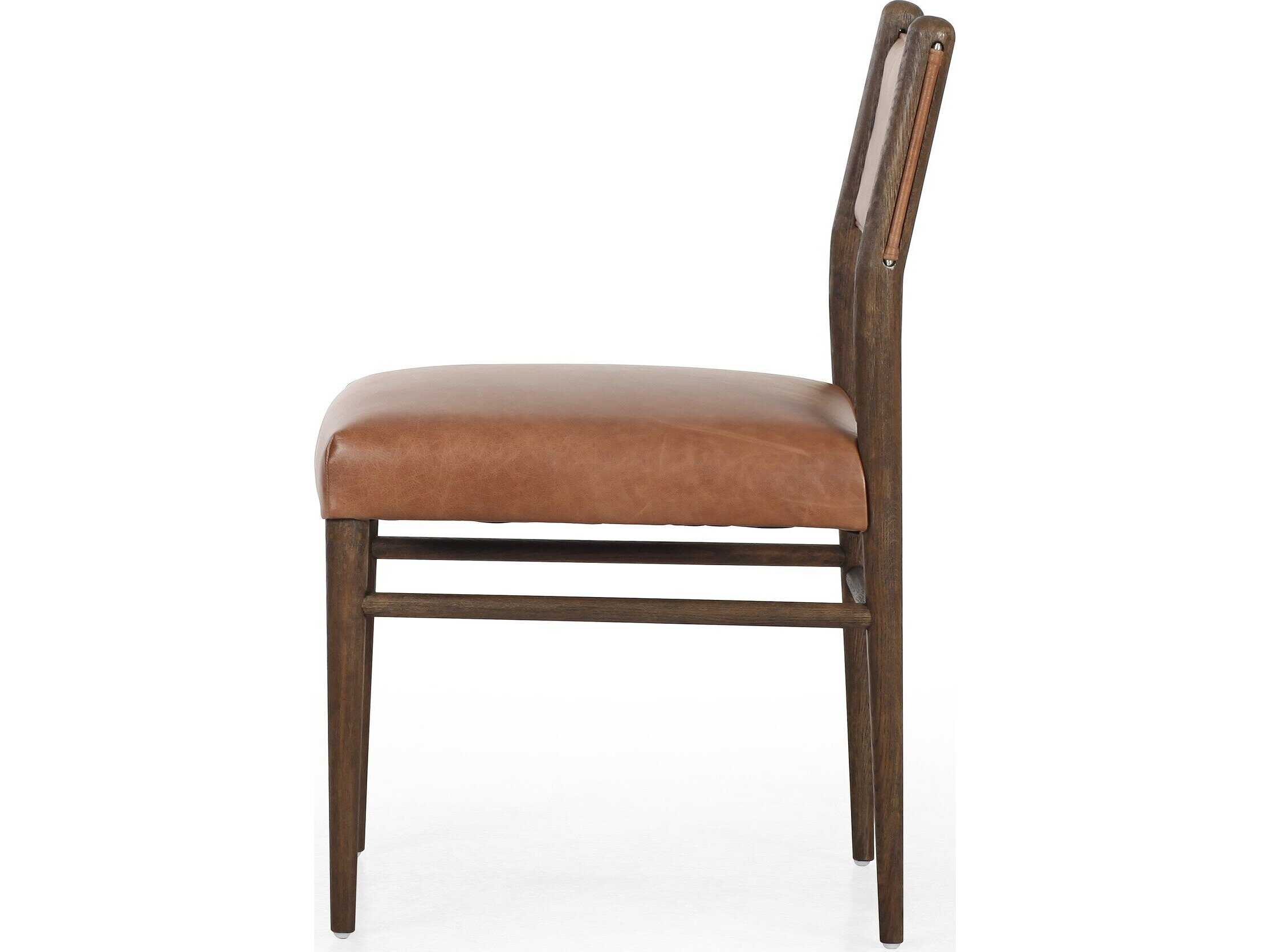 Four Hands Caswell Morena Sonoma Chestnut Leather Oak Wood Dining Chair