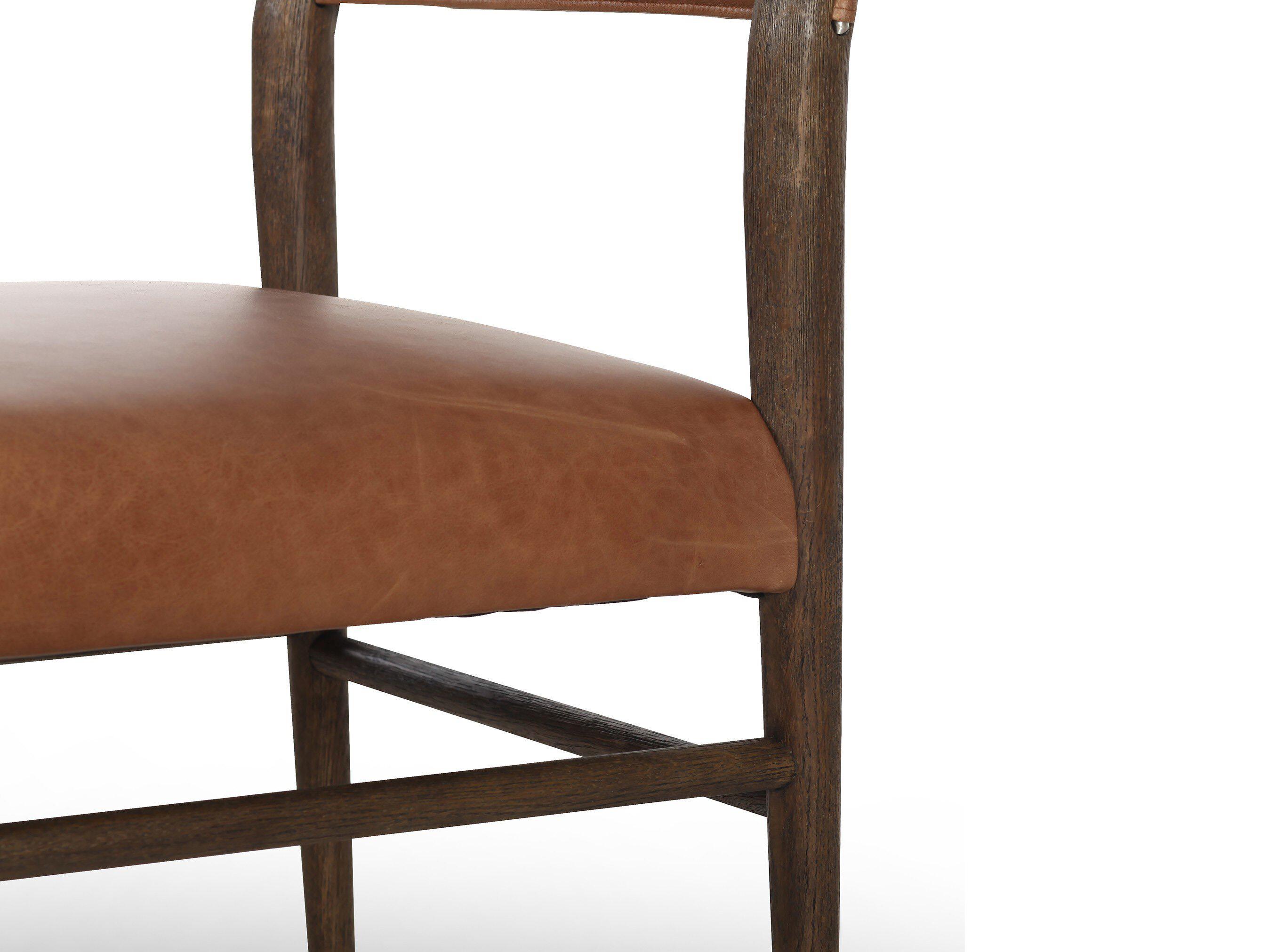 Four Hands Caswell Morena Sonoma Chestnut Leather Oak Wood Dining Chair