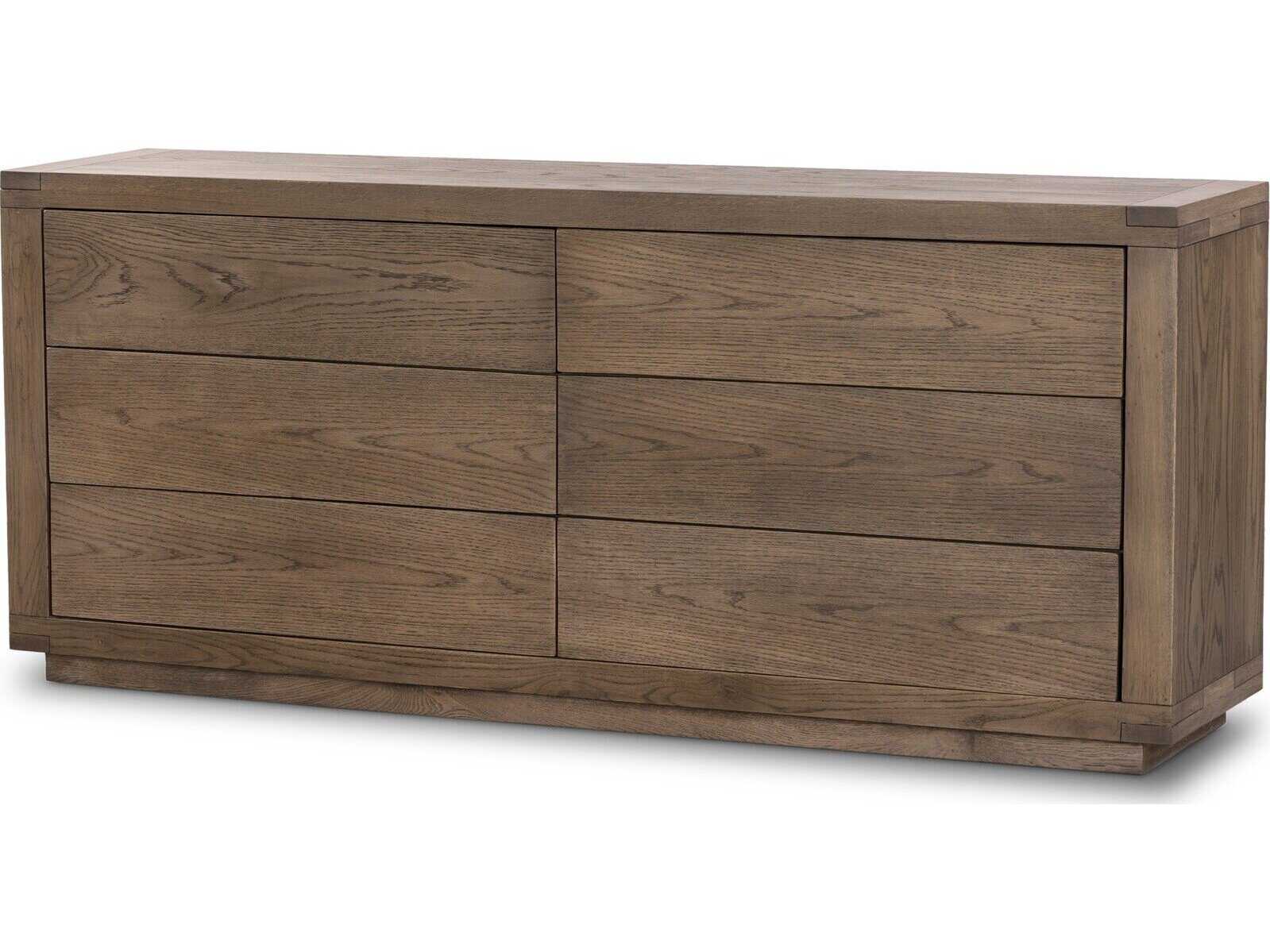 Four Hands Bennett 6-Drawers Brown Oak Wood Double Dresser