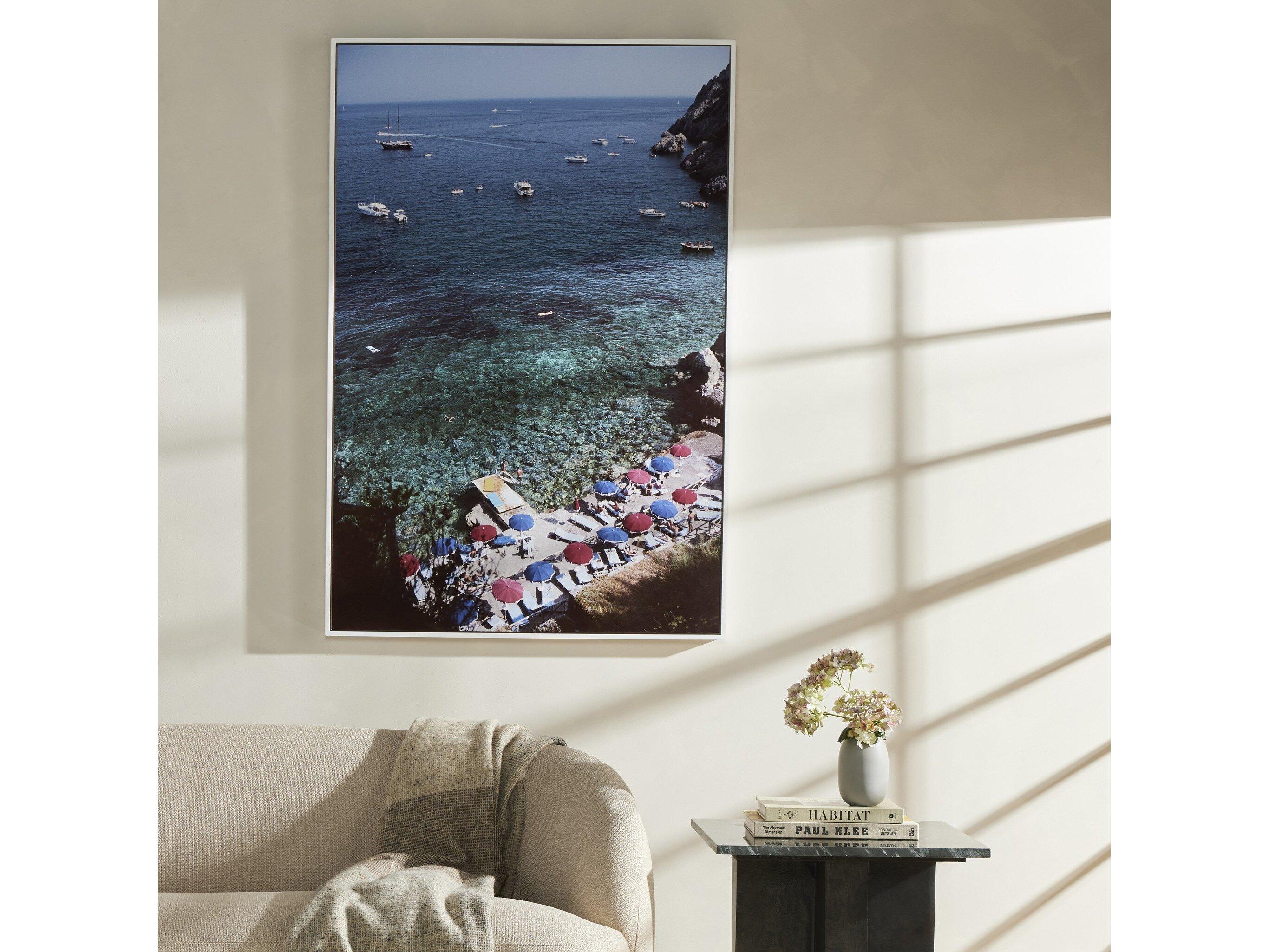 Four Hands Art Studio Porto Ercole Beach by Slim Aarons White Maple Floater  Canvas Wall Art