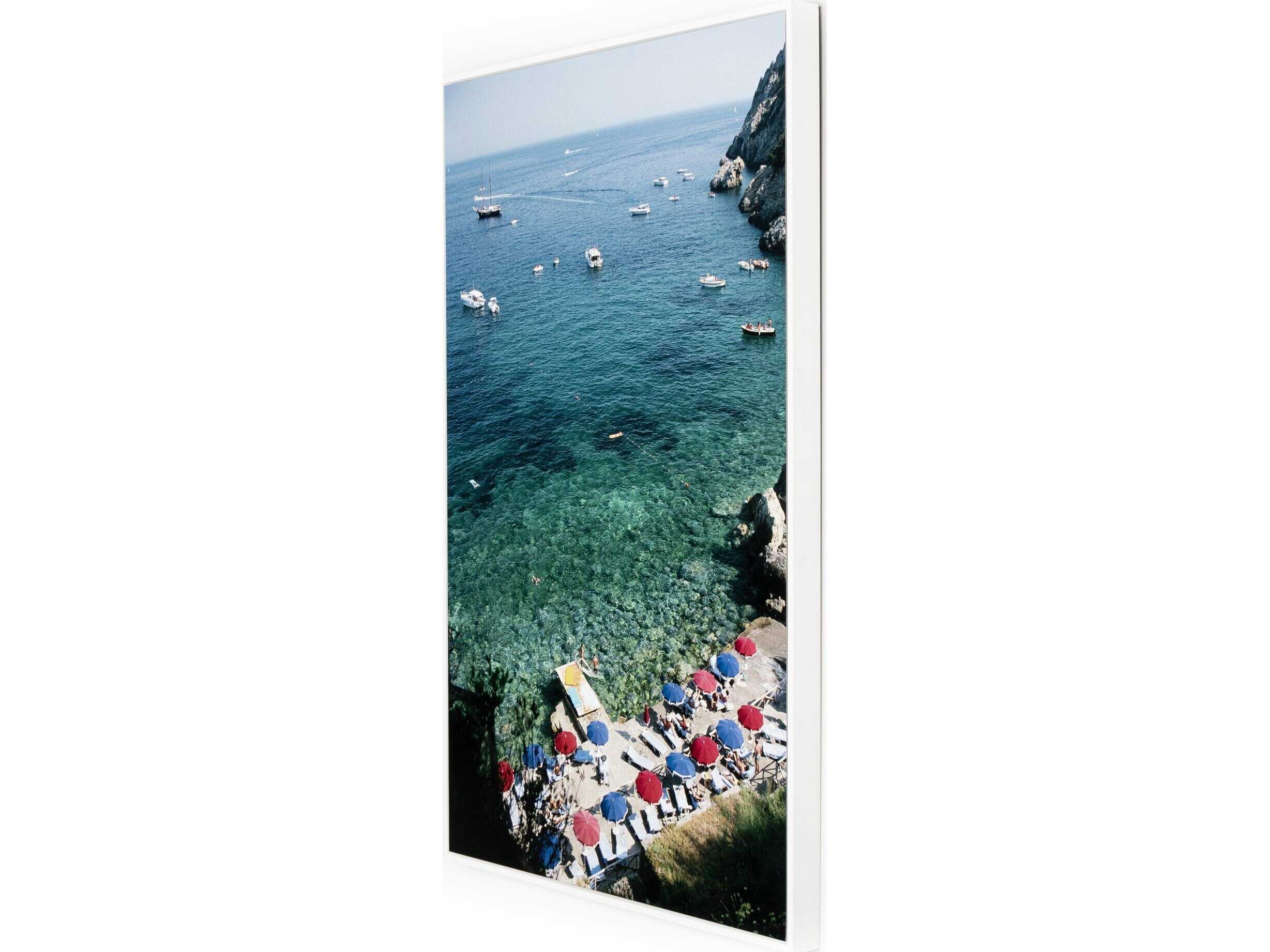 Four Hands Art Studio Porto Ercole Beach by Slim Aarons White Maple Floater  Canvas Wall Art