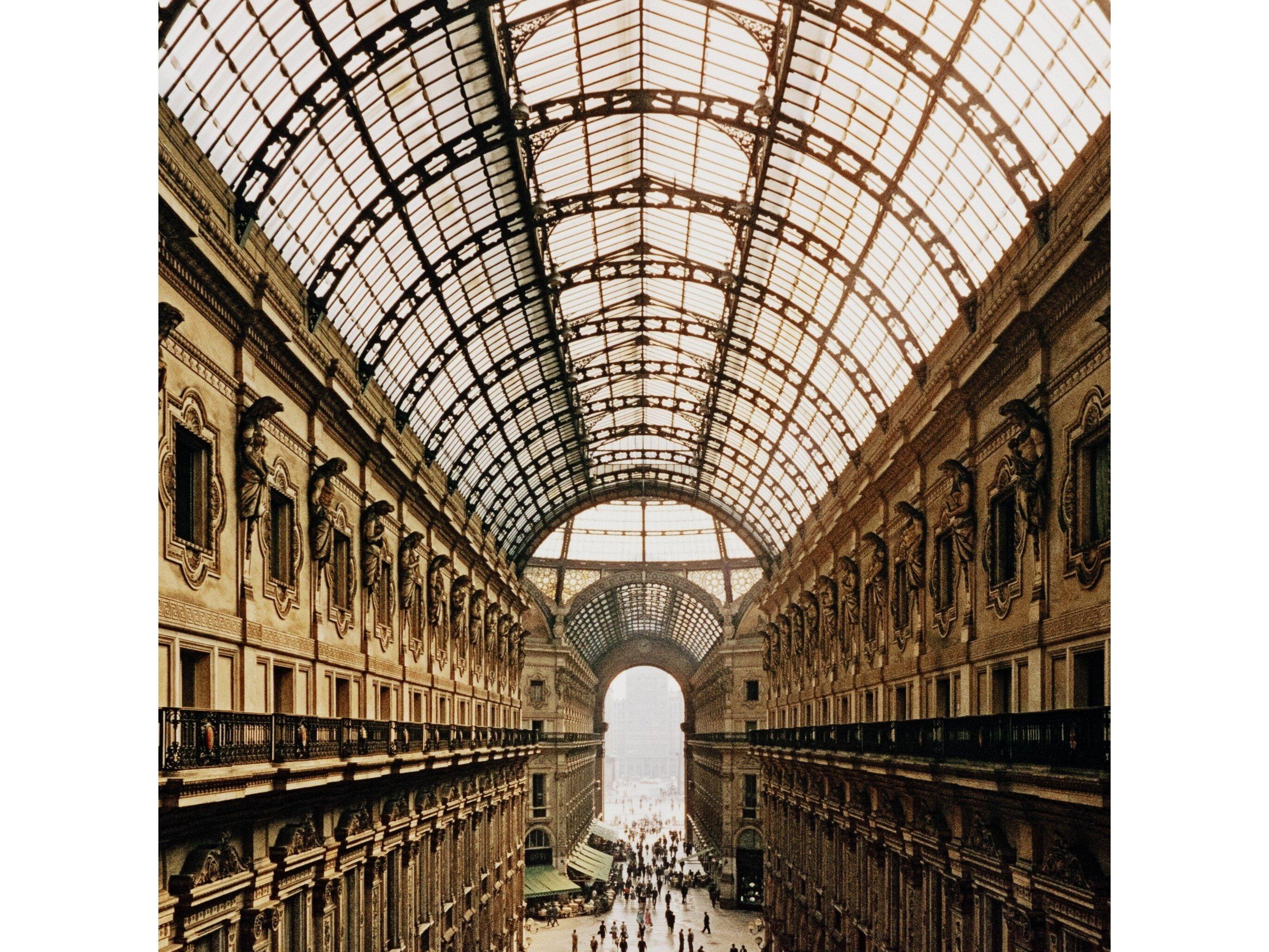 Four Hands Art Studio Galleria Vittorio Emanuele II by Slim Aarons Vertical Grain White Oak Floater  Canvas Wall Art