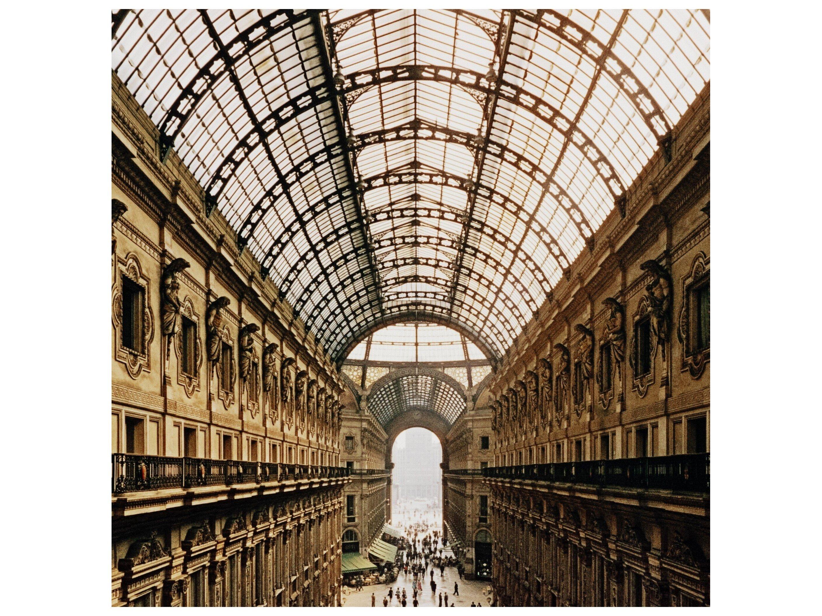 Four Hands Art Studio Galleria Vittorio Emanuele II by Slim Aarons Vertical Grain White Oak Floater  Canvas Wall Art
