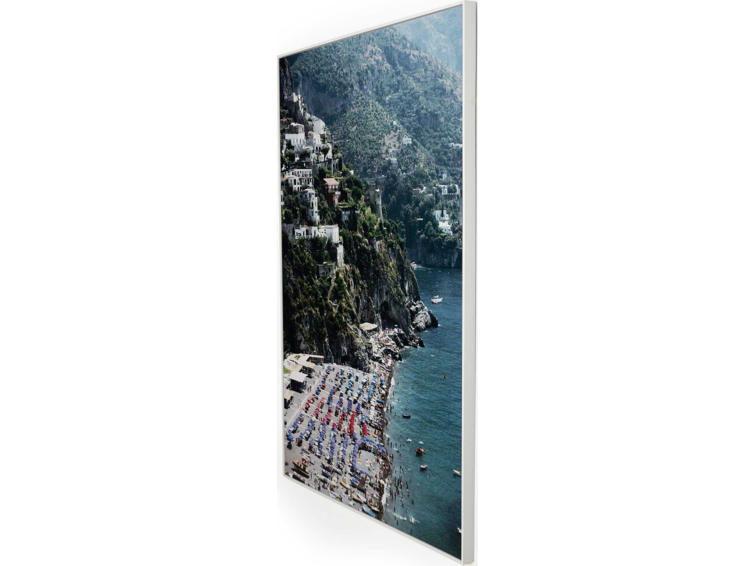 Four Hands Art Studio Beach In Positano by Slim Aarons White Maple Floater  Canvas Wall Art