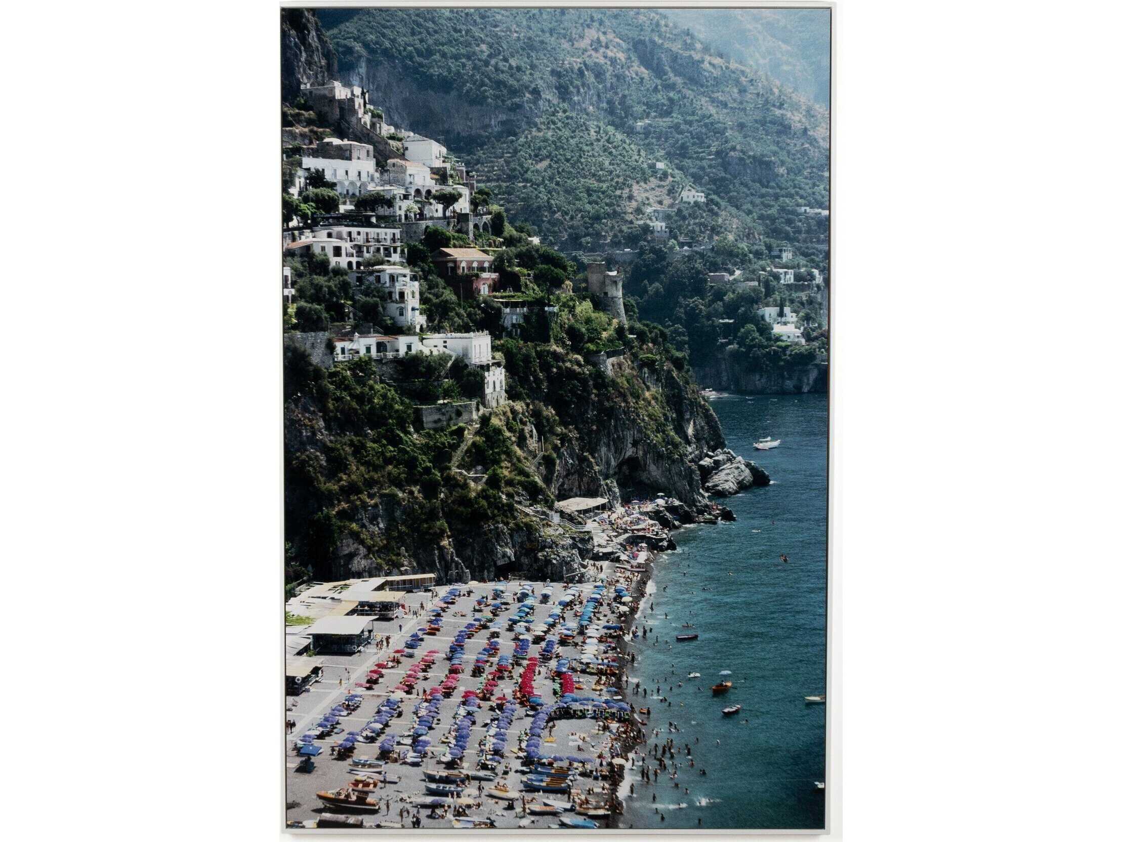 Four Hands Art Studio Beach In Positano by Slim Aarons White Maple Floater  Canvas Wall Art
