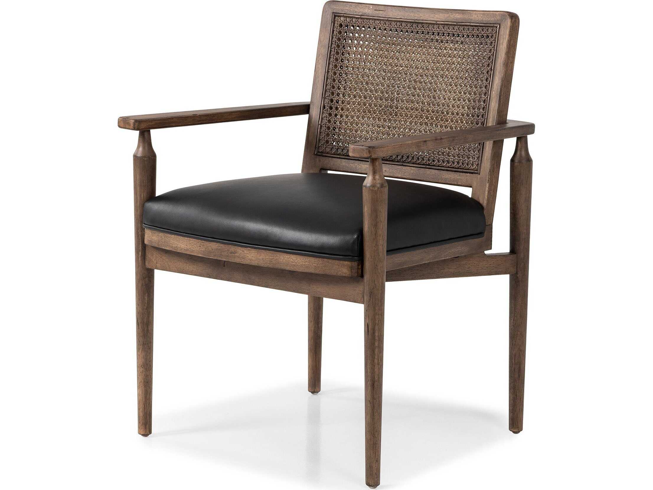 Four Hands Kensington Xavier Black Leather Arm Dining Chair