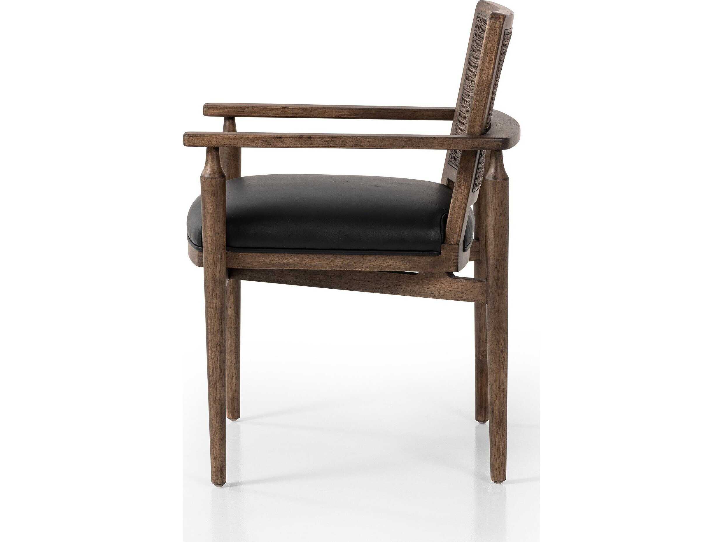 Four Hands Kensington Xavier Black Leather Arm Dining Chair