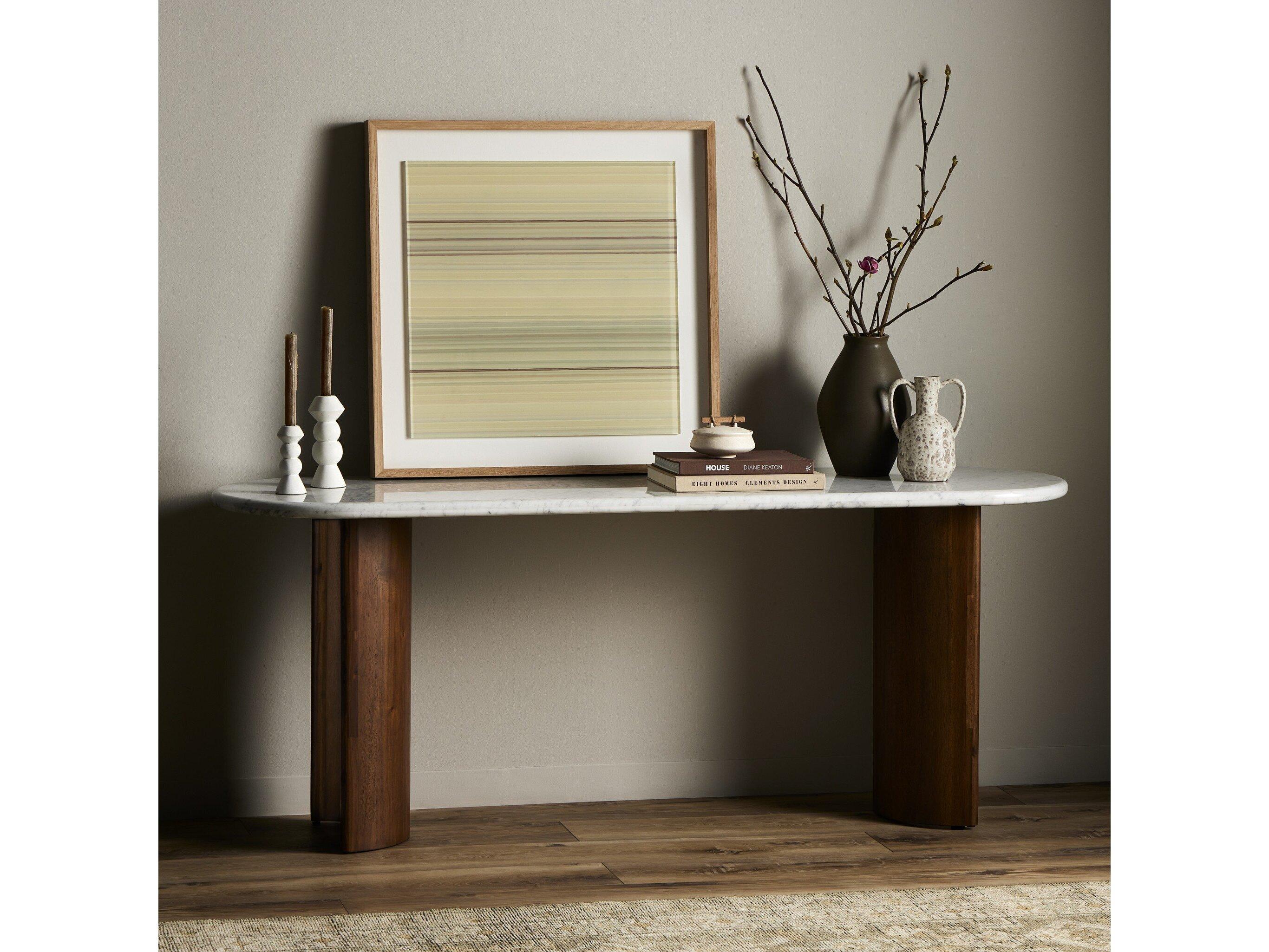 Four Hands Haiden Paden Italian White Marble Large Console Table