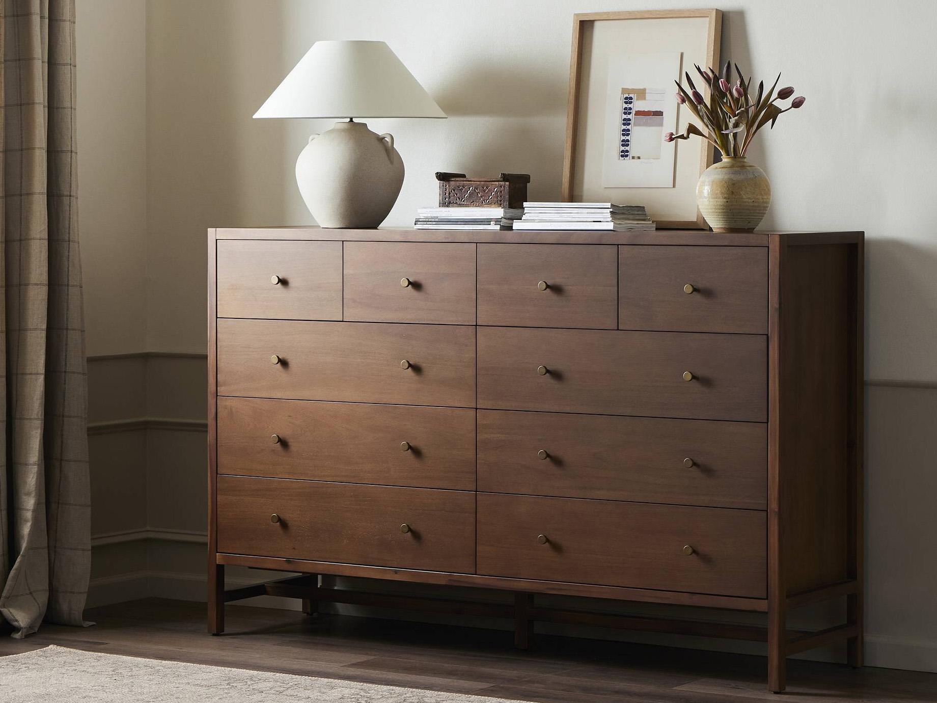 Four Hands Patten Sullivan 10-Drawers Brown Acacia Wood Double Dresser